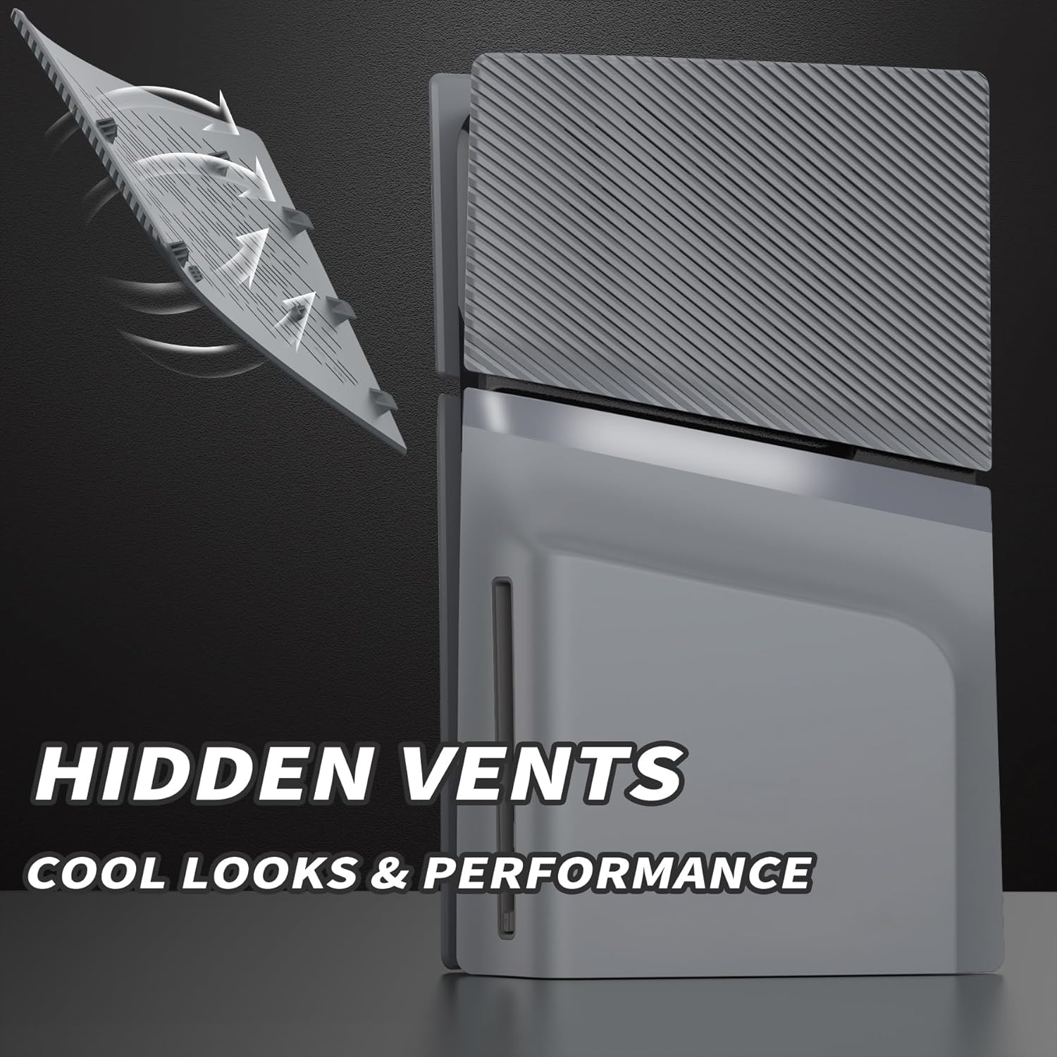 Extremerate Excover Console Replacement Top Bottom Cover Compatible with Ps5 Slim Disc Edition, Side Panel Faceplate Back Plate with Cooling Vent Shell Compatible with Ps5 Slim Disc - New Hope Gray image number 5