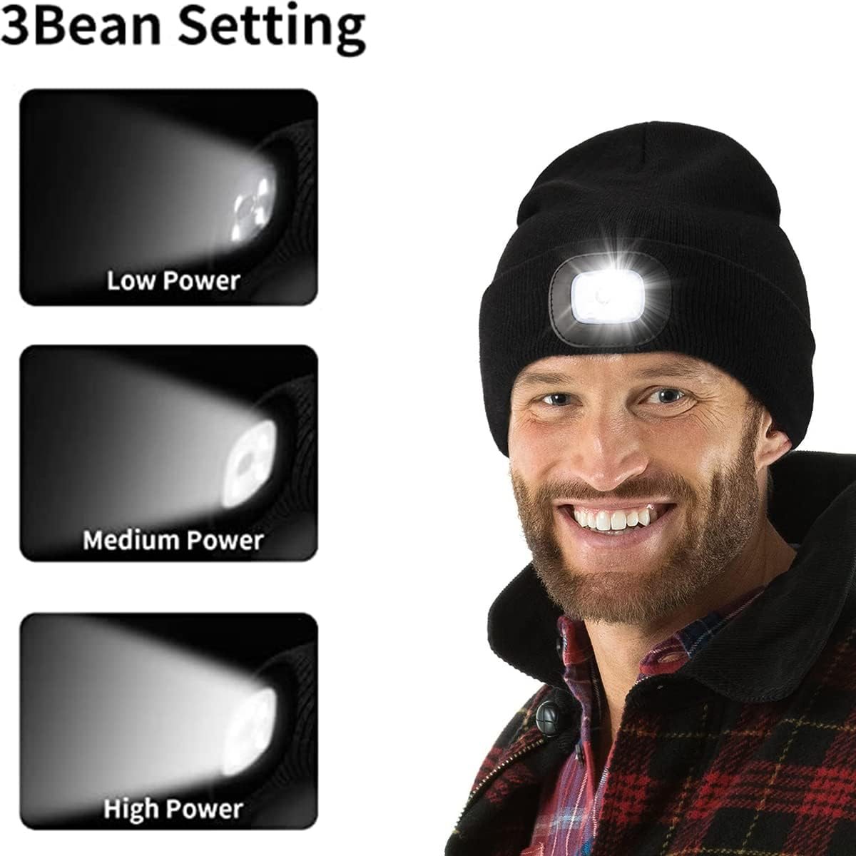 KAVAVO Beanie Hat with Light,Usb Rechargeable LED Lighted Beanie Cap,Unisex Winter Warmer Knit Cap Hat for Walking at Night,Fishing,Camping,Hunting image number 2