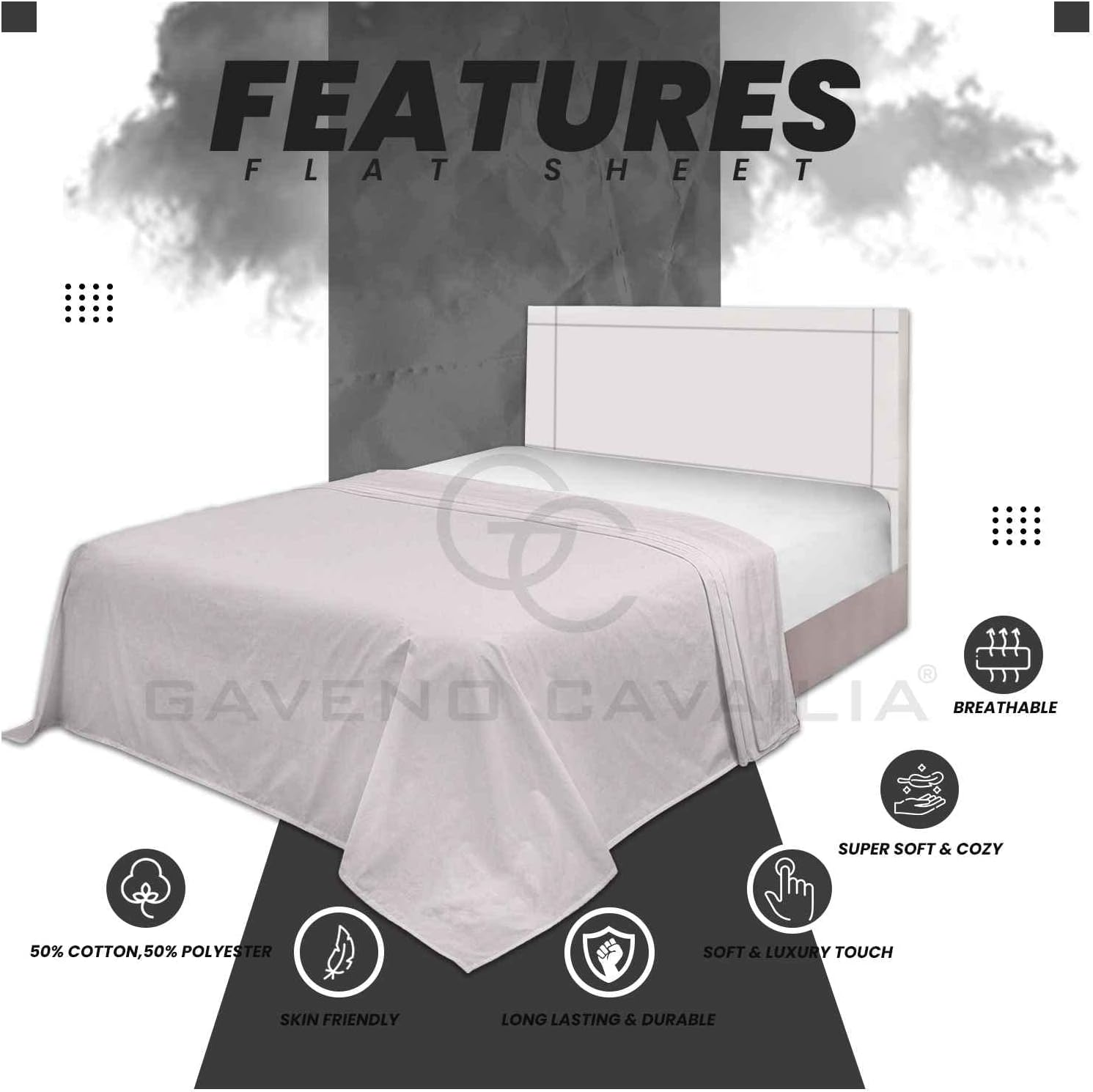 GC GAVENO CAVAILIA Premium Single Flat Sheet- Non Iron Luxury Bedding- Polycotton Easy Care Bed Sheet- Super Soft Bedding Linen Set image number 3