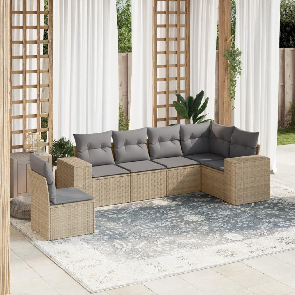 Vidaxl Six Piece Beige Garden Sofa Set Poly Rattan with Cushions - Modular Outdoor Patio Seating image number 3