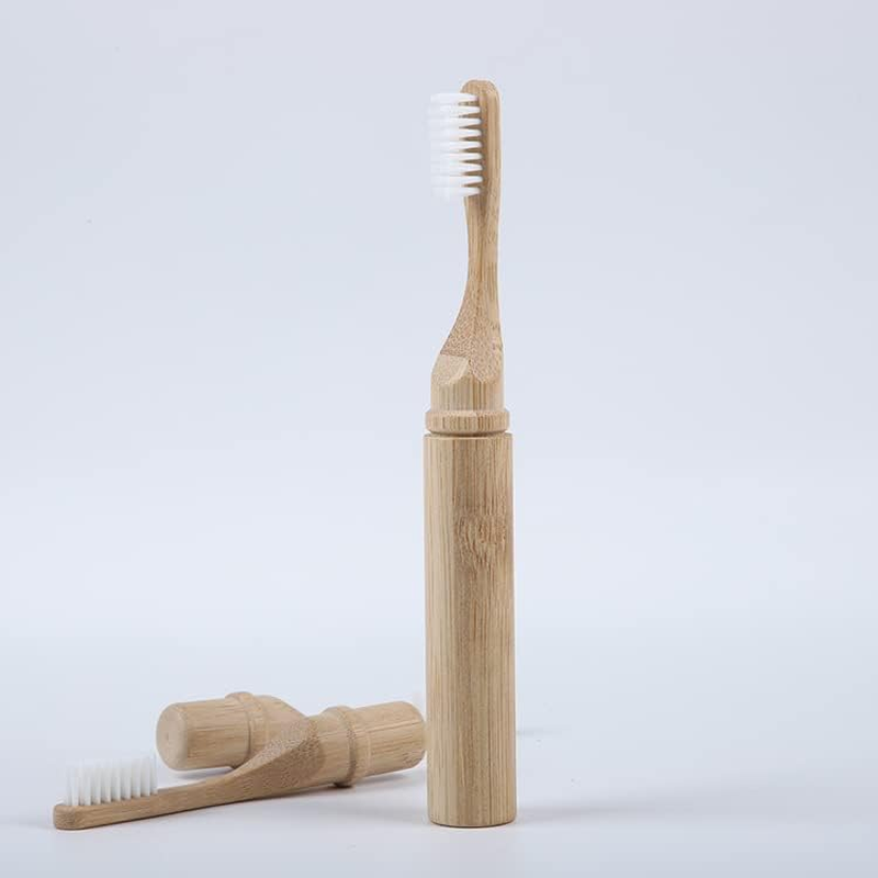 Bamboo Tube Travel Toothbrush, Screw in Bamboo Toothbrush Kit, Environmentally Friendly and Compact, Easy to Use Anytime, Anywherebeige12.2 * 2.2Cm image number 2