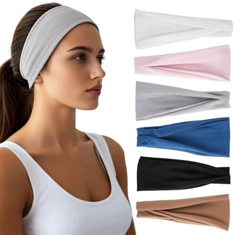 Headband, 6Pcs Sweatband Set for Women, Sweat-Wicking Soft Breathable & Skin-Friendly Hair Bands, Lightweight Stylish Hair Accessories for Workout, Gym, Yoga, Running, Sports, Fitness - Multicolor 2