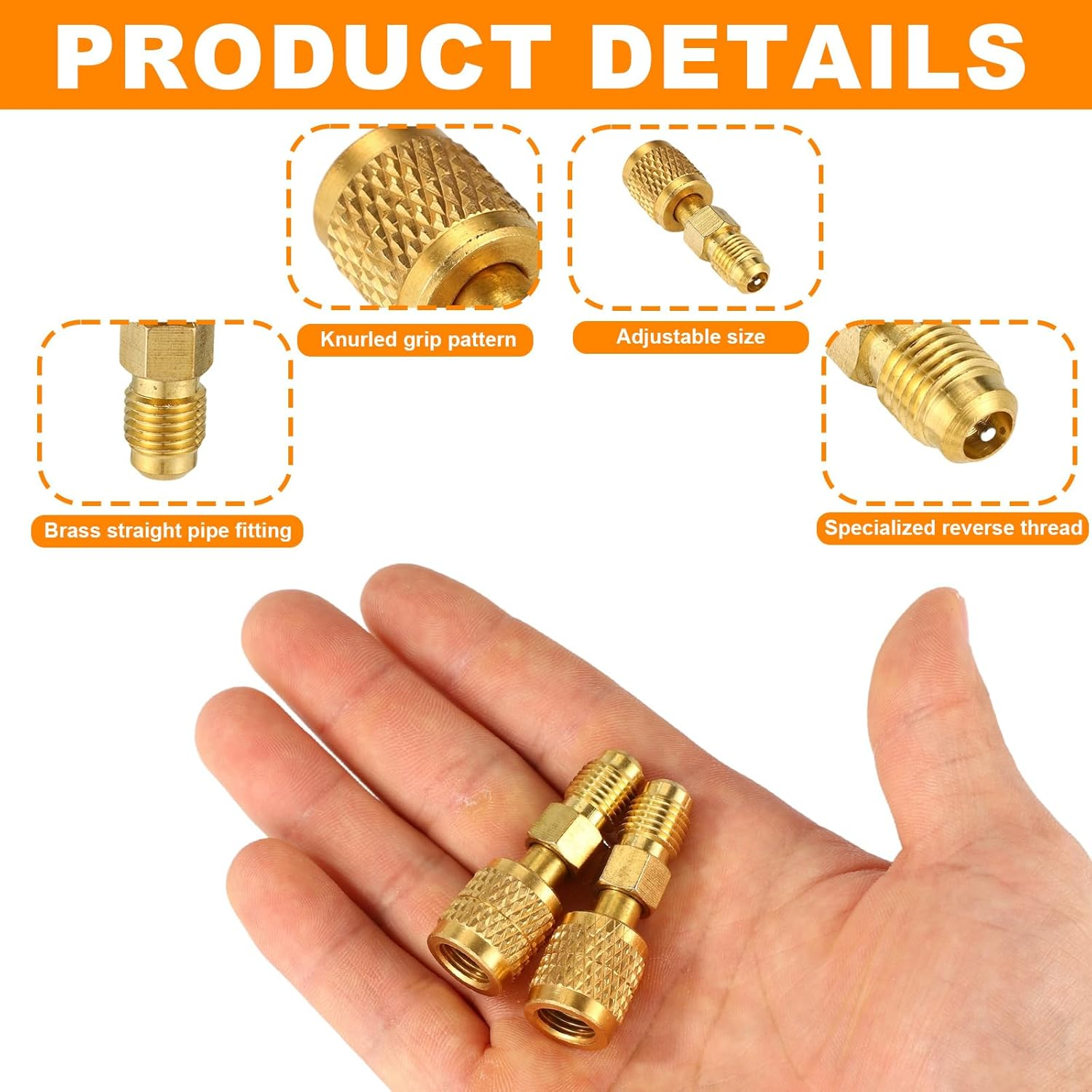 2Pcs R32 R454B Brass Adapter, 1/4" SAE Female to 1/4" SAE Male Reverse Thread Refrigerant Adapter Low Loss Refrigerant Fittings for R32 R454B Tanks Mini Split Systems image number 6