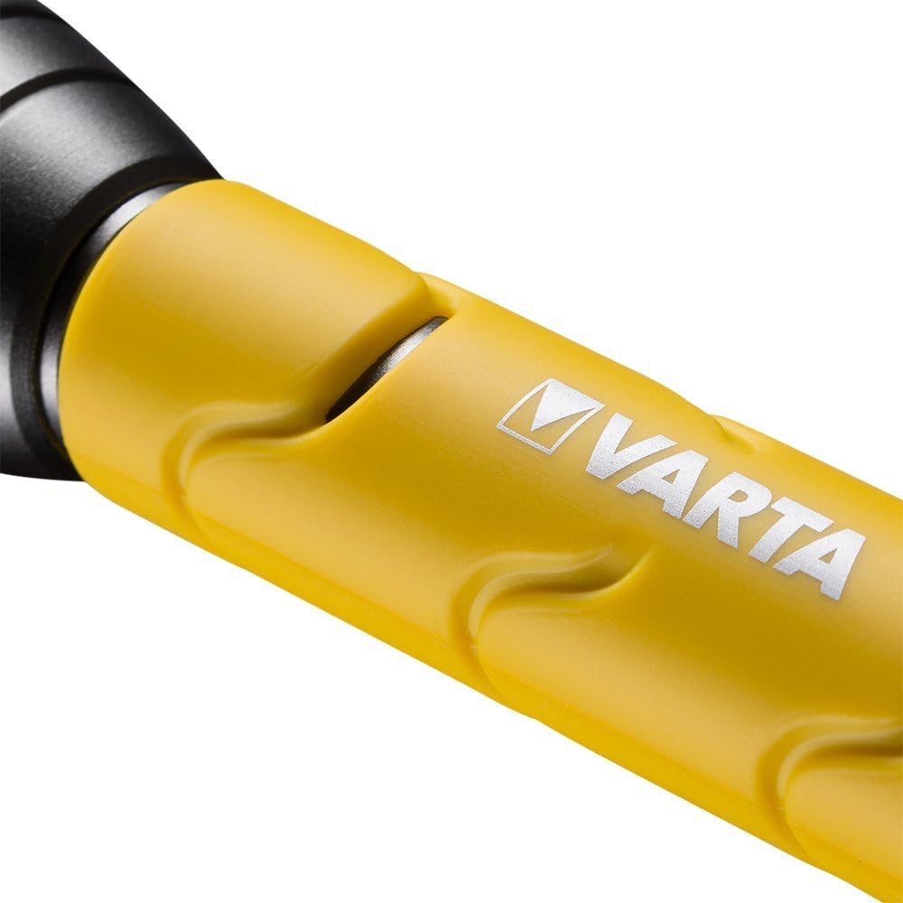VARTA Outdoor Sports F20 LED Torch with 2 X AA Batteries, Light with Two Light Modes, Torch with Rubberised Handle, Very Robust, Yellow image number 3