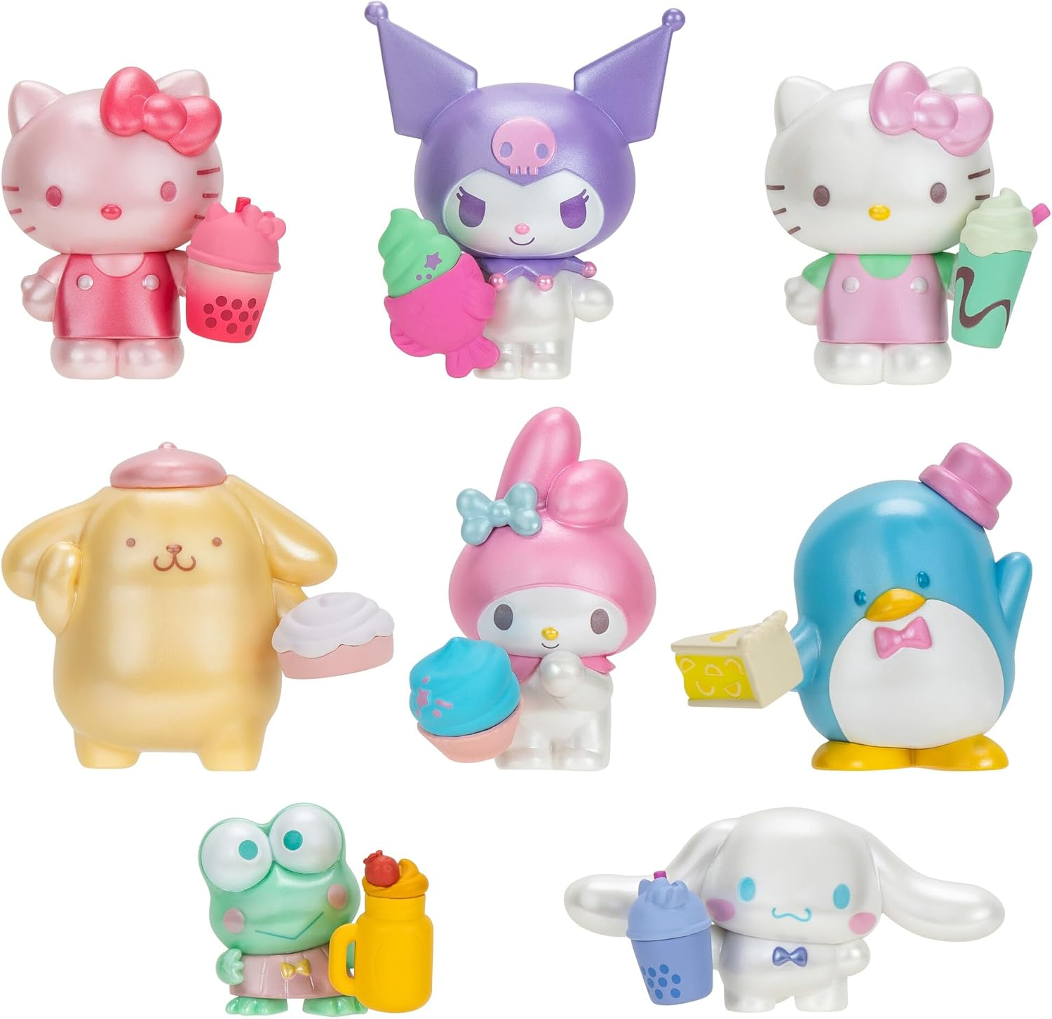 Hello Kitty Sweet Snacks 8-Pack with Mix and Match Sweet Accessories - 2&rdquo; Figures - Hello Kitty, My Melody, Kuromi, Cinnamoroll, Pompompurin, Keroppi, and Tuxedosam - Officially Licensed image number 3