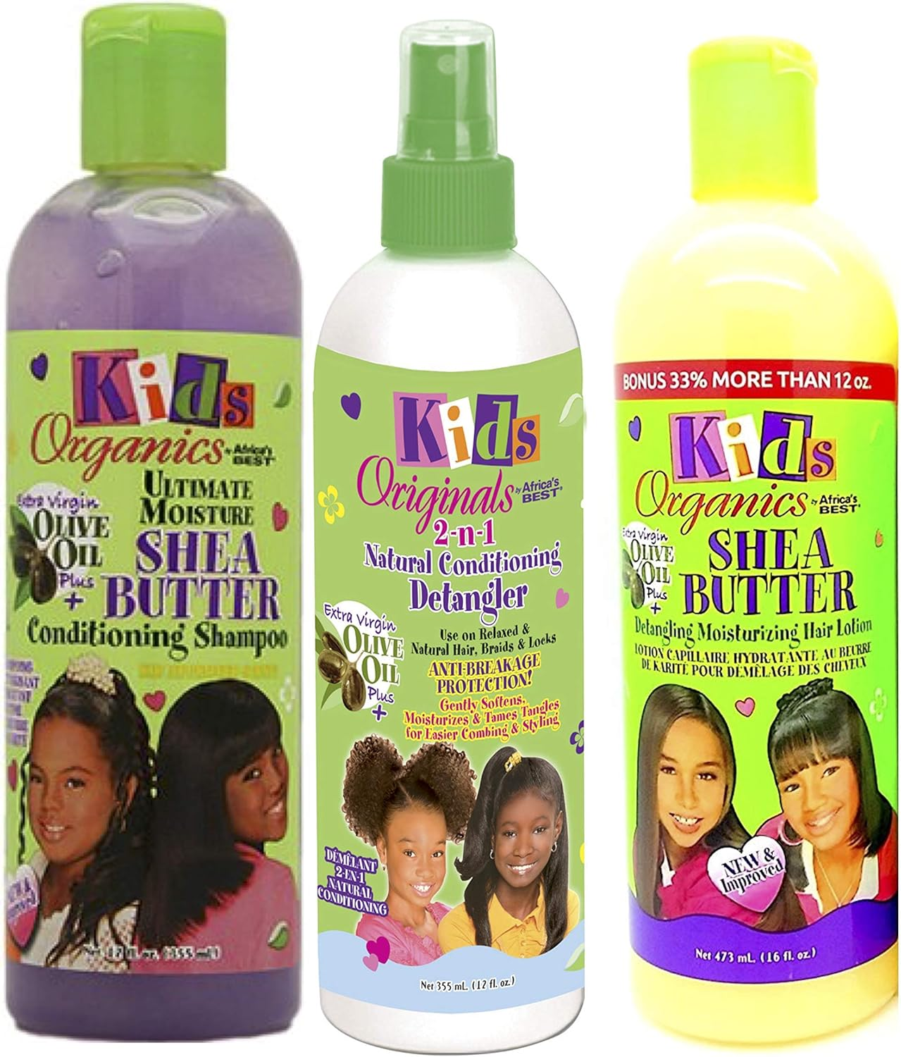 Africa'S Best Kids Organics | Set of 3 | Ultimate Moisture Care Shampoo with Shea Butter | 2-In-1 Nourishing Detangling Spray | Detangling and Moisturising Hair Lotion image number 3