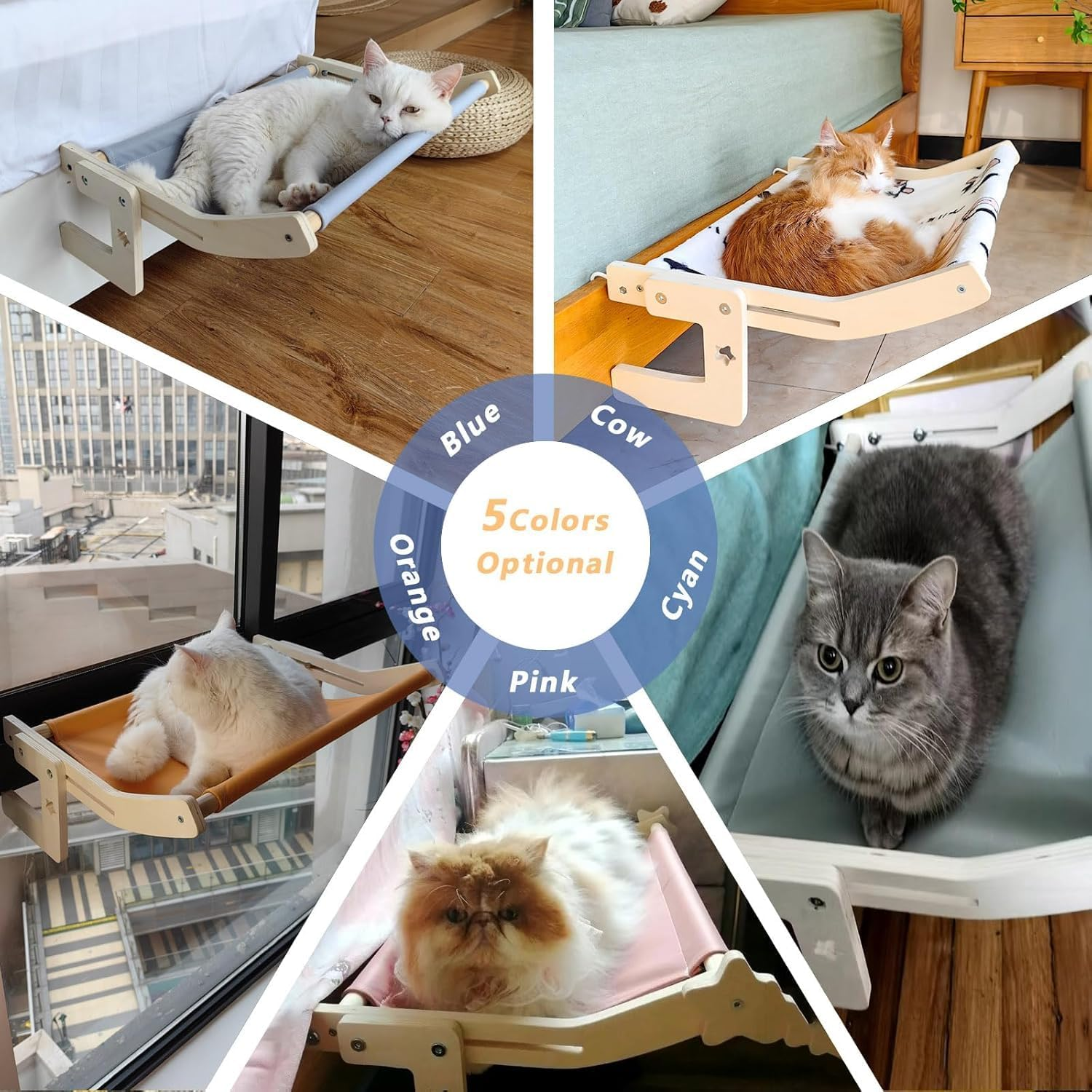 Cat Bedside Hammock and Window Perch, Cat Bed Attachment for Human Bed, Perfect for Indoor Cats Inside, Easy to Adjust and Attach to Windowsill & Bedside (Blue, L) image number 6