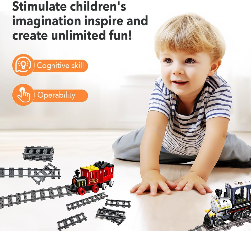 42PCS City Train Tracks, Classic Accessories, Railroad Building Toy Compatible with All Major Brand - 38 Straights, 2 Left Right 45&deg; Intersection Rails, 2 Flexible Rails image number 1