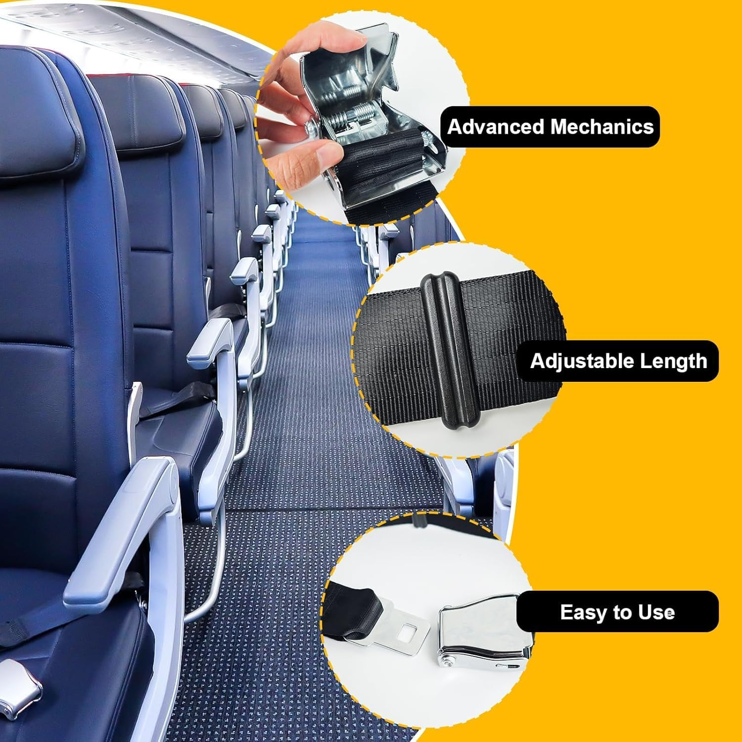 Airplane Seat Belt Extender,Plane Travel Essentials for Pregnant Fat Large Waist Women Men,130Cm Adjustable Seat Belt Extender for Airplane,Safety Aircraft Belt Accessories image number 5