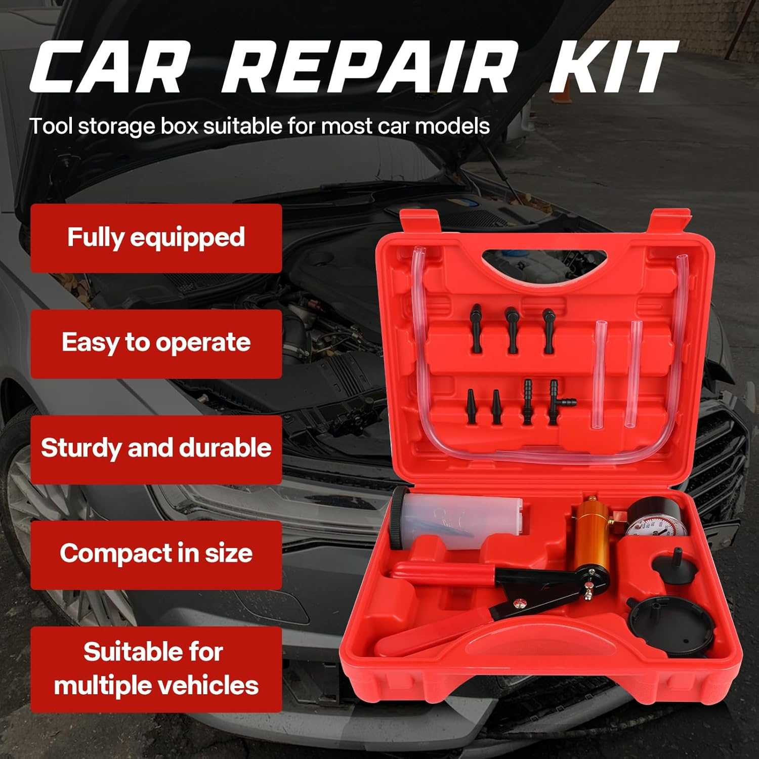 Brake Bleeder Kit,Multifunction Brake Bleeder Vacuum Pump Kit for Both Brake Bleeding and Automotive Diagnose Vacuum Brake Bleeder Pump with Pressure Gauge image number 3