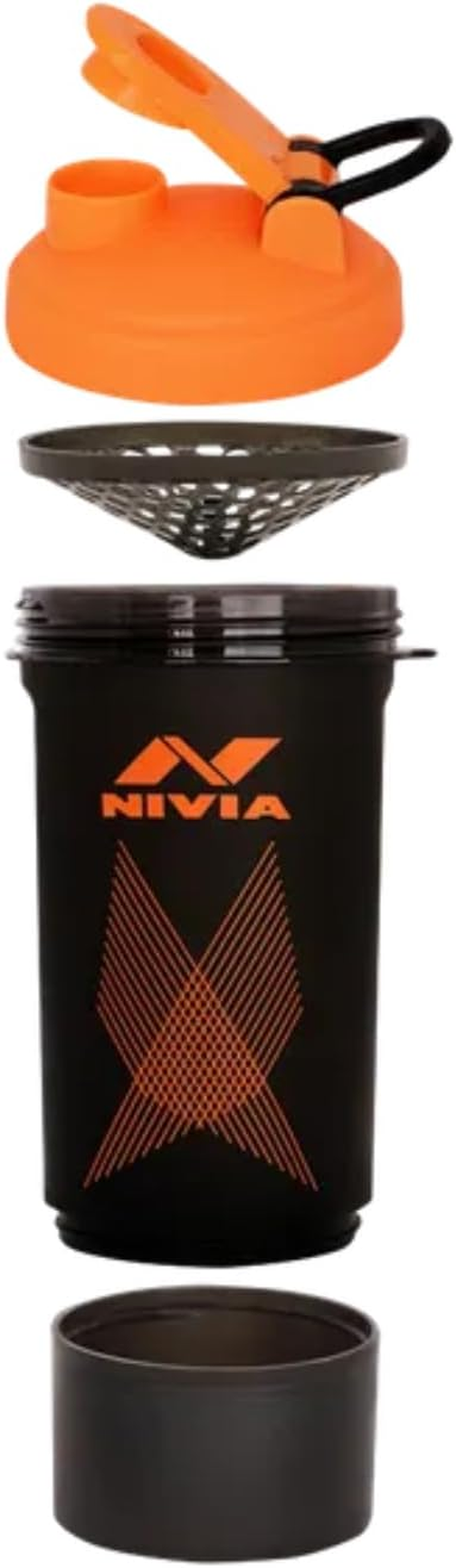 Nivia Venom Sports 650 Ml Shaker Bottle with Extra Compartment - Ideal for Protein (Orange, Capacity - 650 Ml) | Material - Plastic | for Sports, Cycling, Gym, Running, Training | Gym Water Bottles