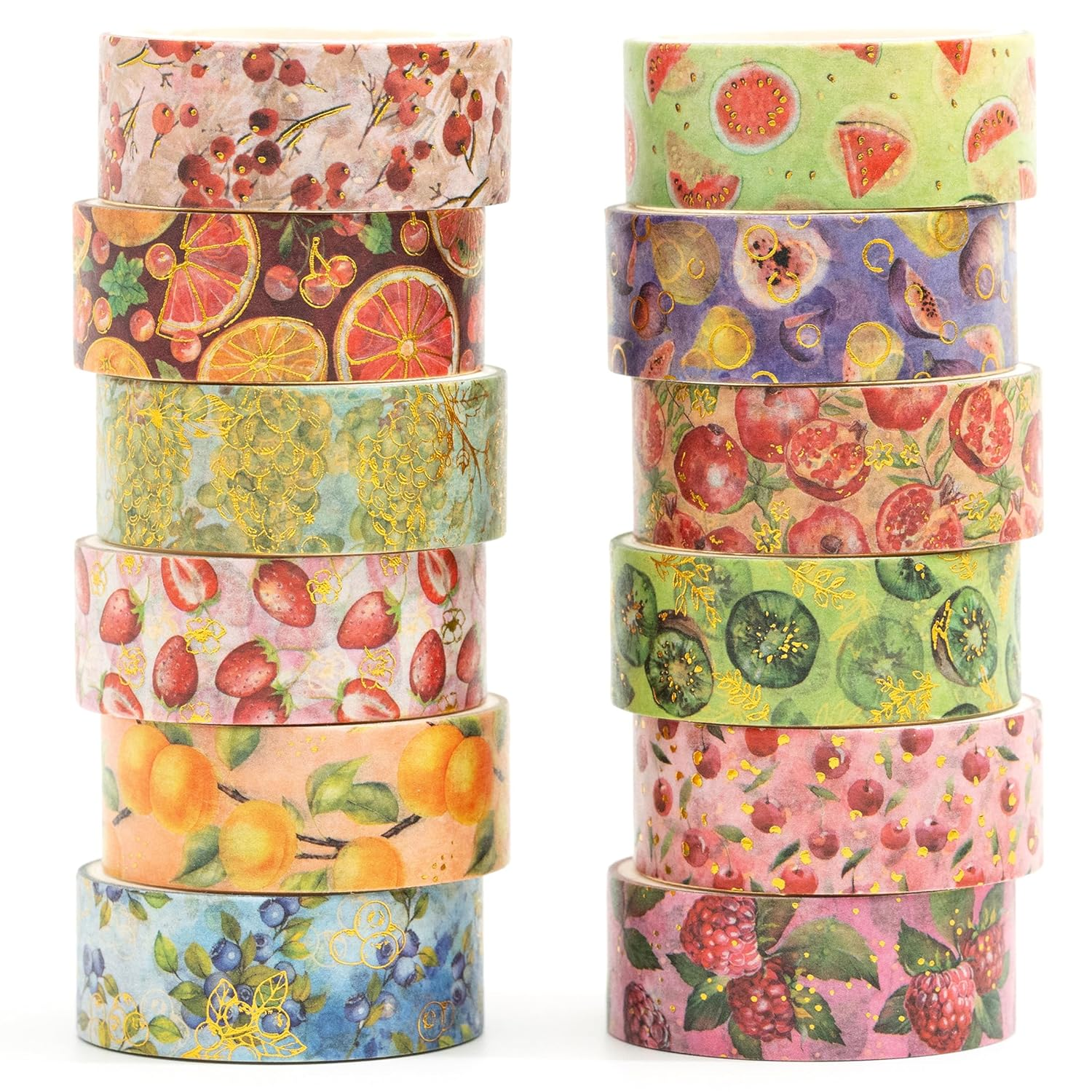 Songdao 12 Rolls Charming Washi Tape Set Gold Silver Foil Detailing Arts Adhesive Tapes Basic Patterns Decorative Masking Tape Sets for Craft, Kids, Scrapbook, DIY, Gift Wrapping (Whimsical Pastels)