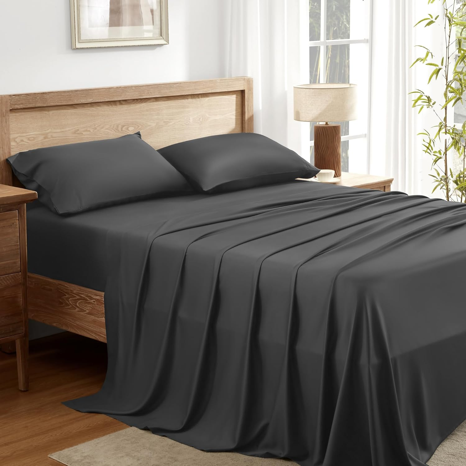 Andency Dark Grey King Size Sheets Set, 100% Viscose Derived from Bamboo, Cooling King Sheets, Deep Pocket up to 16", Silky Soft Bed Sheets, Hotel Luxury Breathable Bedding Sheets & Pillowcases&hellip; image number 6