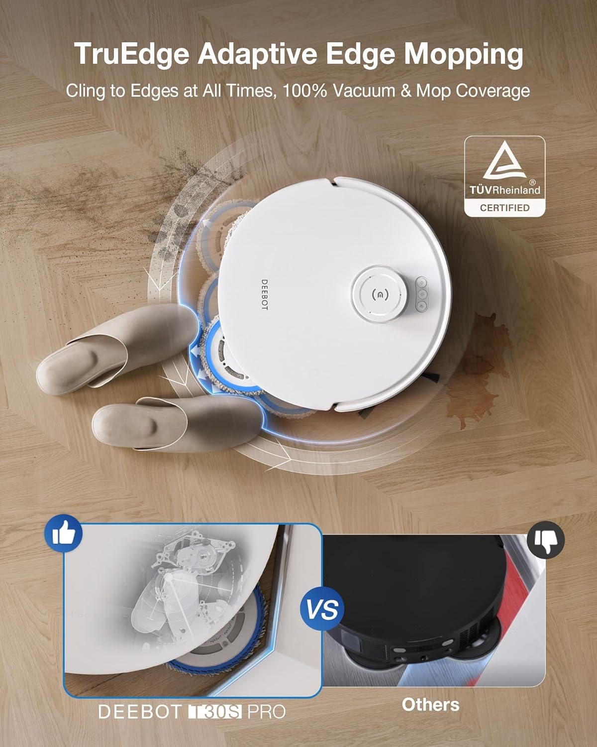 ECOVACS DEEBOT T30S Pro Robot Vacuum and Mop with 1100 Pa Suction, Auto Empty Station Smart Navigation AI Edge Cleaning Robot,10-In-1 Cleaning Station