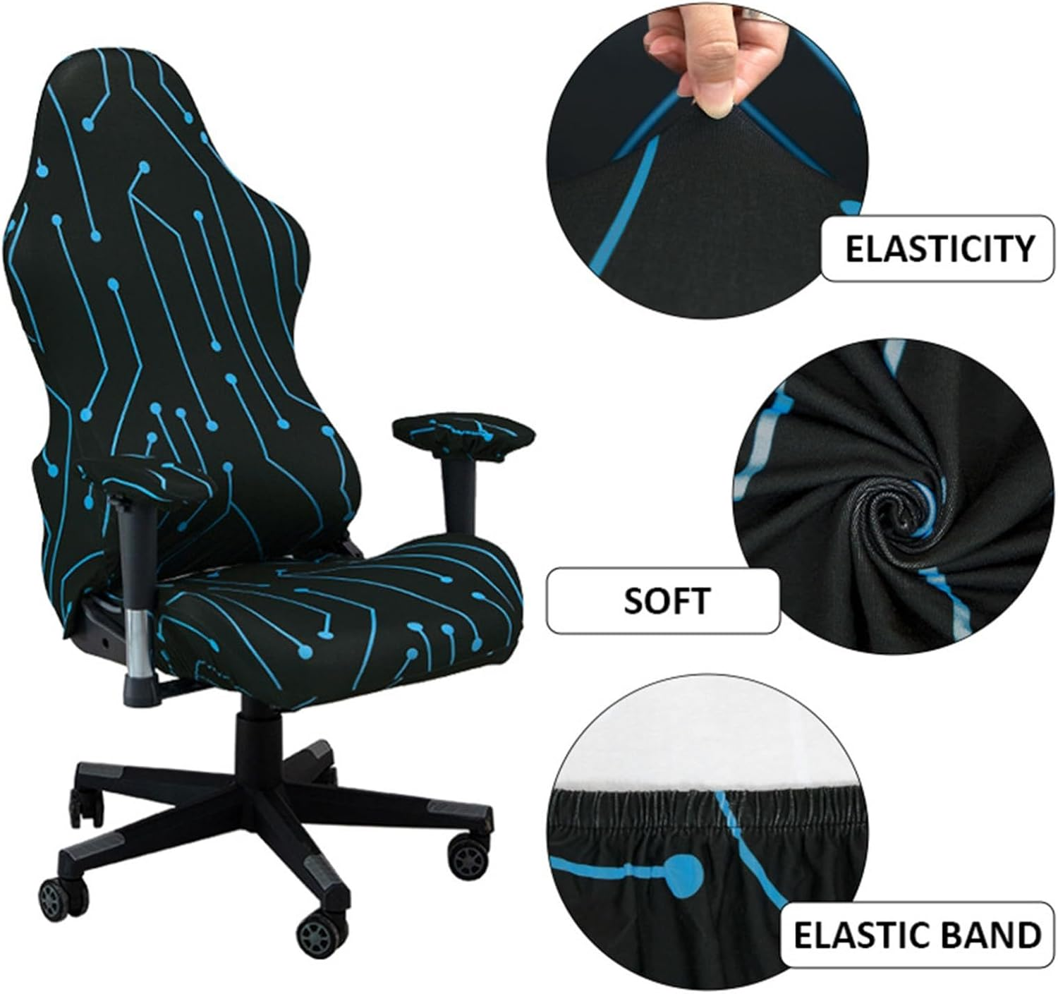 Gaming Chair Covers, with Armrest Cover Computer Chair Slipcovers Stretchable Elastic Machine Washable Gaming Chair Seat Cover(B) image number 1