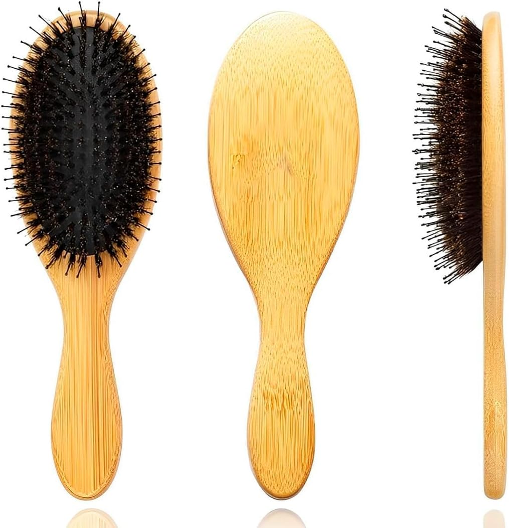 Boar Bristle Hair Brush - Natural Hairbrush Massage Comb for Thick Thin Long Short Wet or Dry Hair, Wooden Paddle Nylon Bristle Brush for Smoothing, Massaging, Detangling for Women and Men image number 3