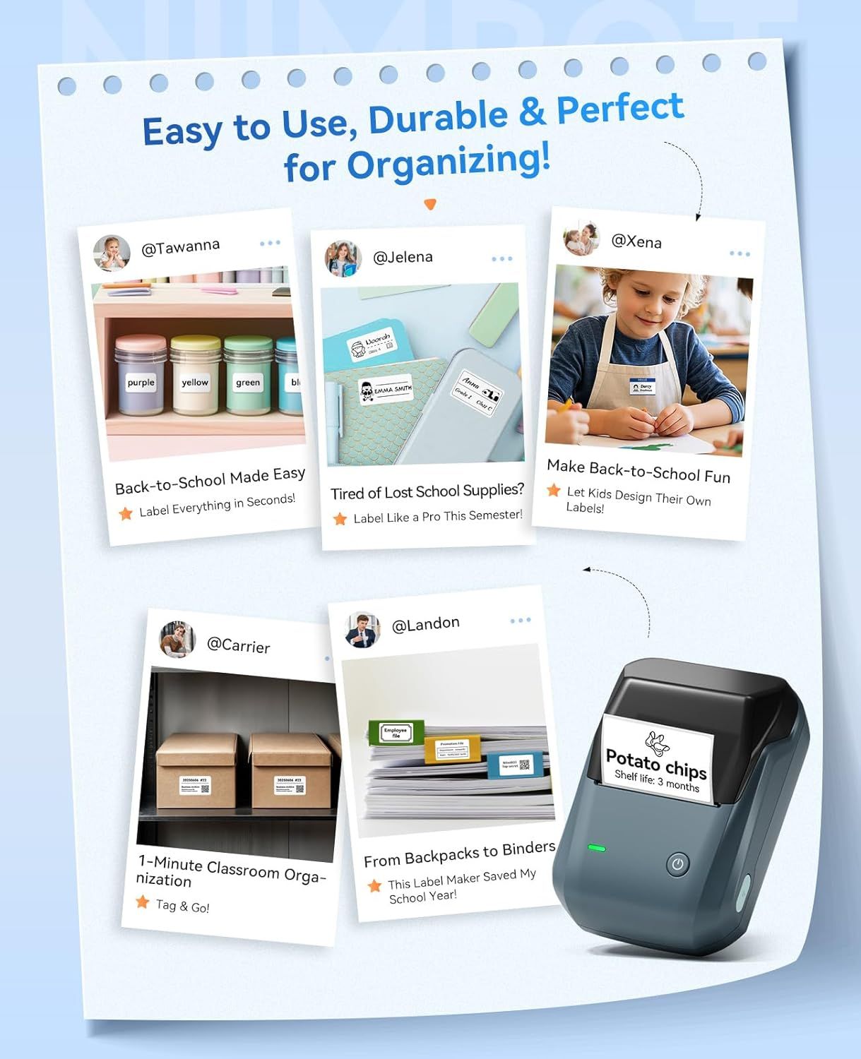 NIIMBOT B1 Label Maker, Portable Thermal Label Printer, Mini Label Maker Machine with Tape, Bluetooth Small Sticker Printer with Auto Identification, Labelling Machine for Office, Home, Business image number 4