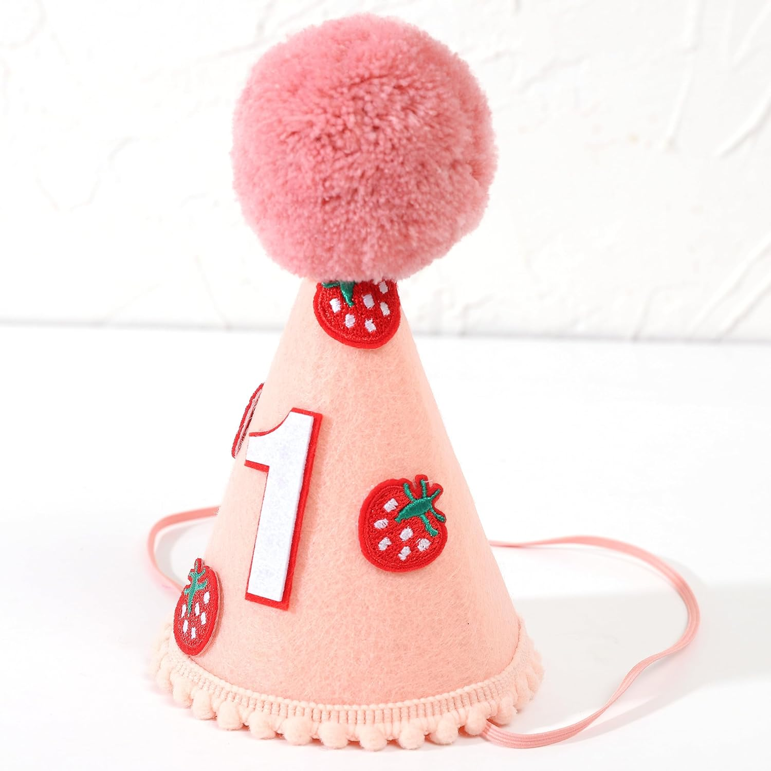 Agkvw Strawberry 1St Birthday Hat - Sweet One Birthday Decoration, Strawberry Birthday Crown, Pink Felt First Birthday Hat for Baby Girls