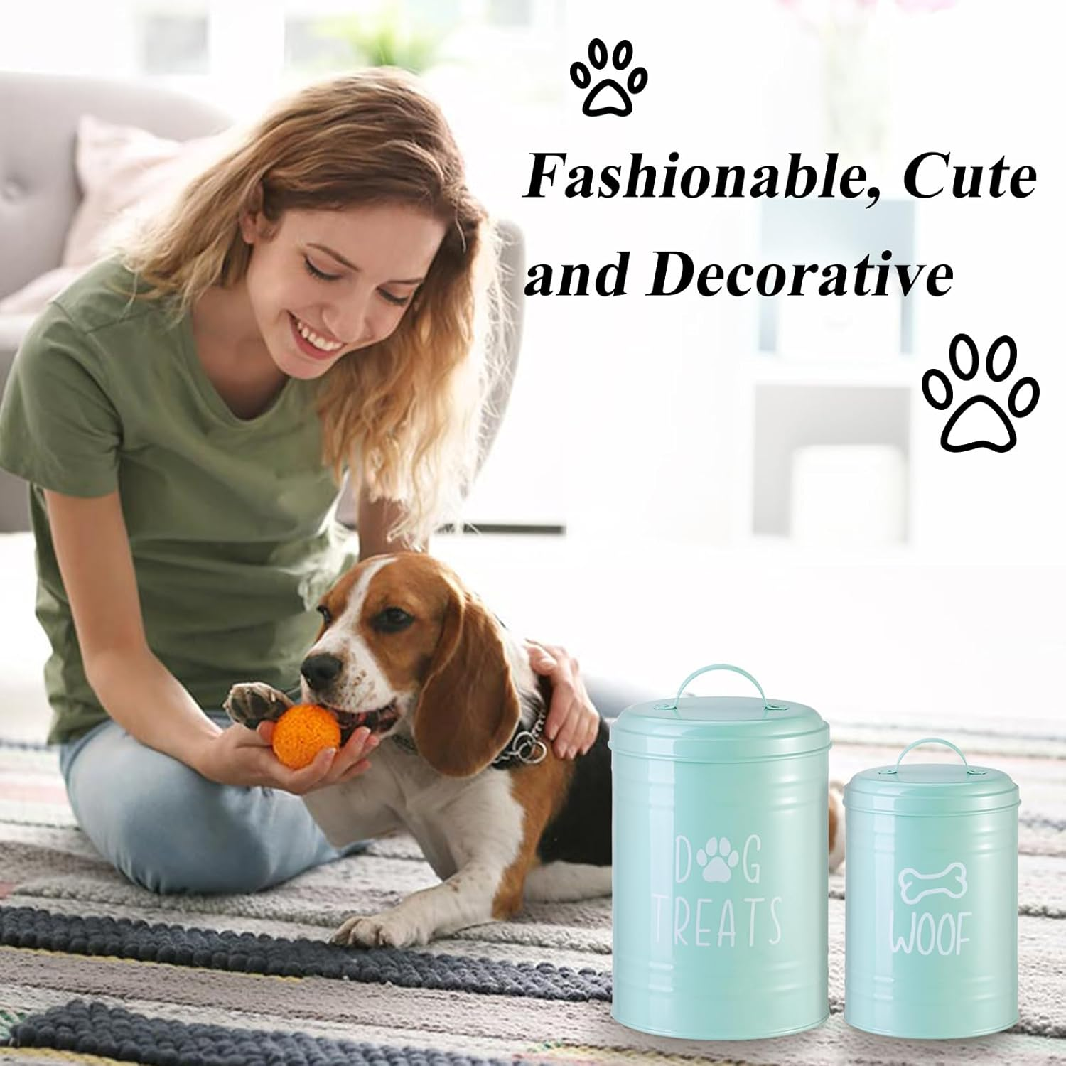 Dog Treat Container Airtight, Dog Treat Jar Set of 2 with Lid - 9X5.5''&7X4'' Metal Dog Cookie Jar for Farmhouse Kitchen Counter, Green Pet Treat Container, Dog Treat Storage Container for Dogs, Cats - Black - Single image number 3