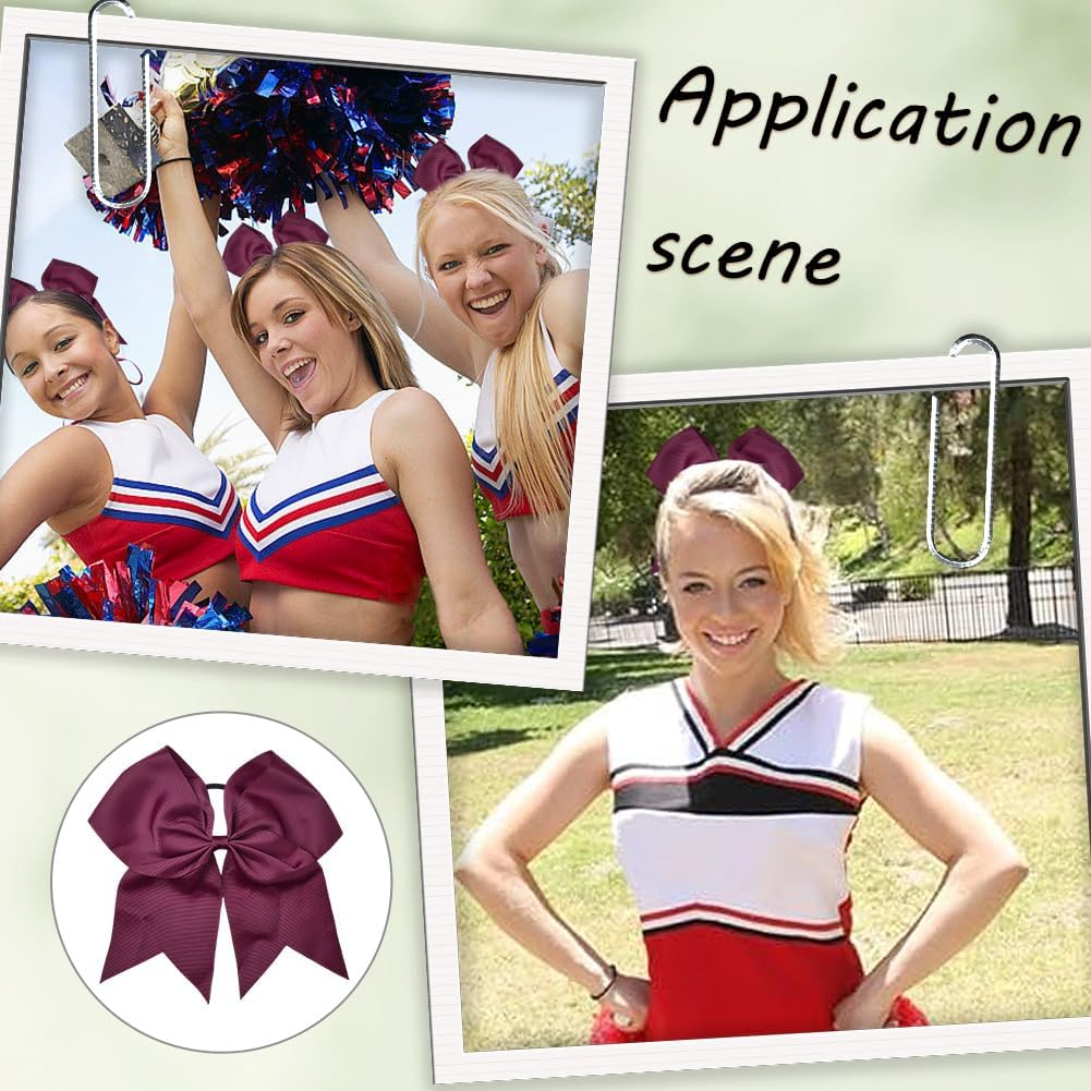 SUNNYCLUE 1 Box 2Pcs 7 Inch Red Bow Ponytail Holder Large Cheer Bows 20Cm Big Elastic Band Conquette Cute Silk Ribbon Cheerleading Hair Tie Bowknot for Women Basketball Sports Competition Cheerleader image number 5
