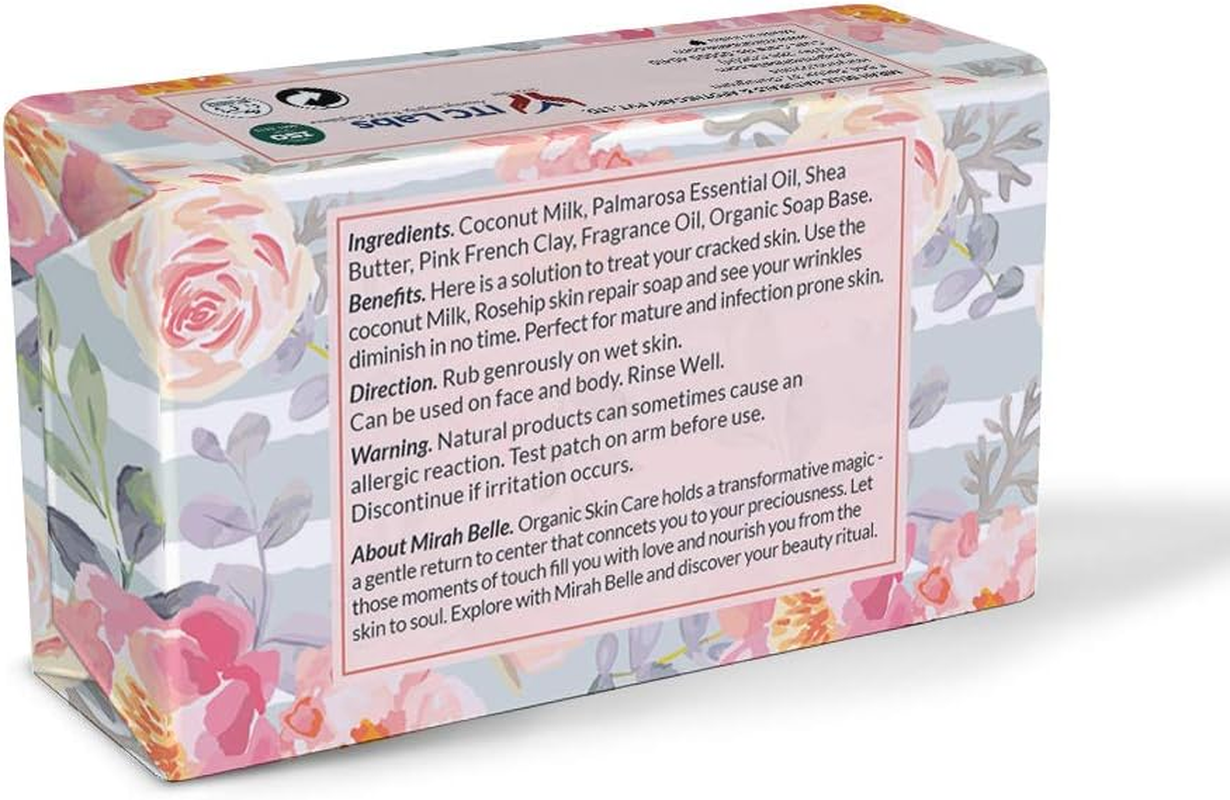 Mirah Belle Coconut Milk, Rose-Hip Soap (Pack of 6-125 Gm) - for Dry and Rough Skin - Moisturising and Smoothening - Handmade, Vegan and Cruelty Free - 750 Gm image number 1