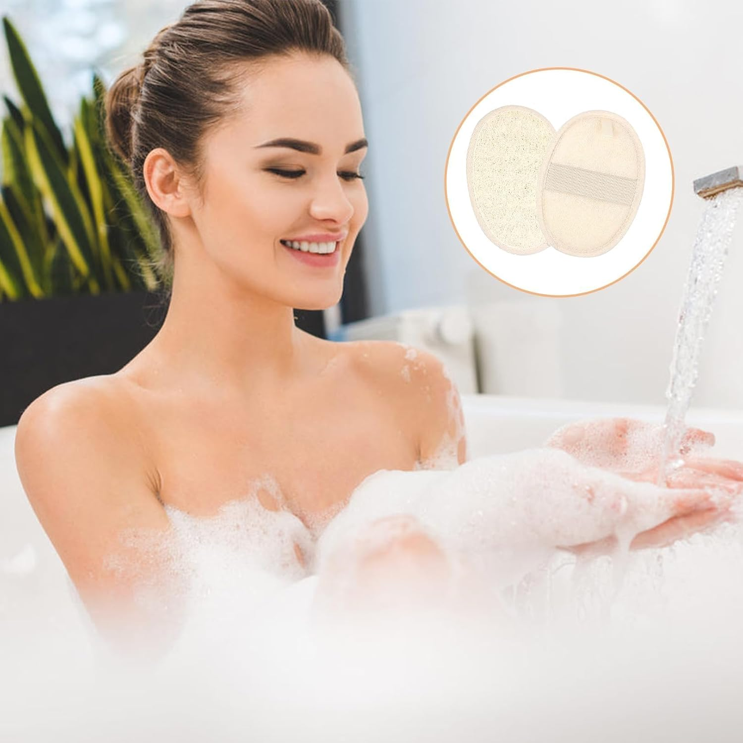 2 Pack Natural Loofah Sponge Exfoliating Body Scrubber,Eco-Friendly Shower Loofah, Exfoliating Sponge Face Wash Pads for Women and Men image number 3