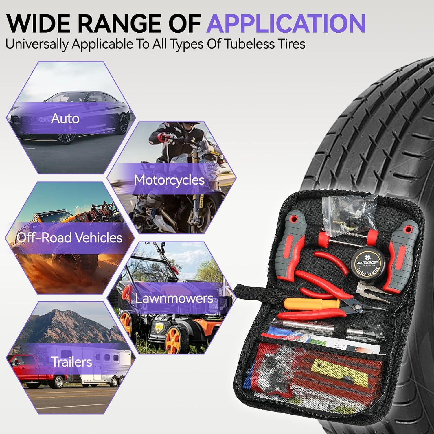 75Pcs Tyre Repair Kit Tubless Tire Repair Kit with Plugs Heavy Duty Car Emergency Tool Kit for Flat Tire Puncture Repair Car Tool Kit for Car Motorcycle Truck ATV SUV