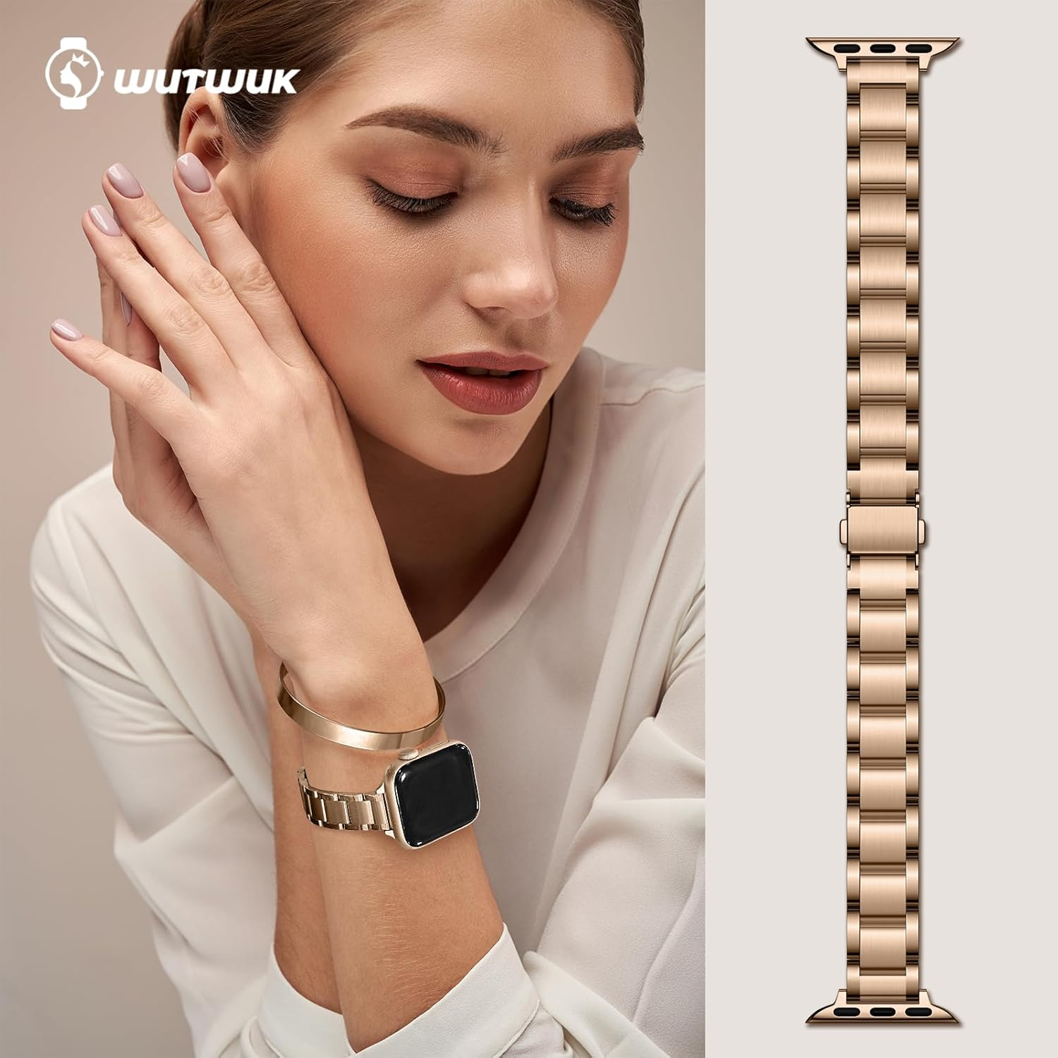 Wutwuk Compatible with Apple Watch Band 42Mm(Series 11/10) 40Mm 41Mm 38Mm Women'S Adjustable Stainless Steel Band for Iwatch 11 10 9 8 7 6 5 4 3 2 1 SE Women image number 6