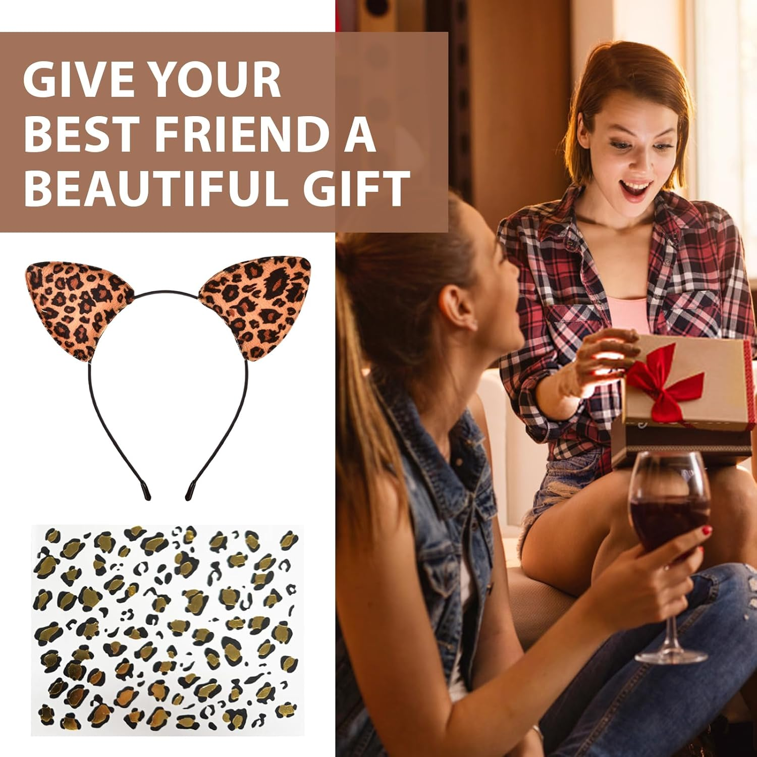 Cosblisvia 1 Pc Leopard Print Ears, Leopard Ears Headband, Leopard Costume Accessories for Women, Girls, Kids for Halloween, Dress Up, Party (Brown Black)