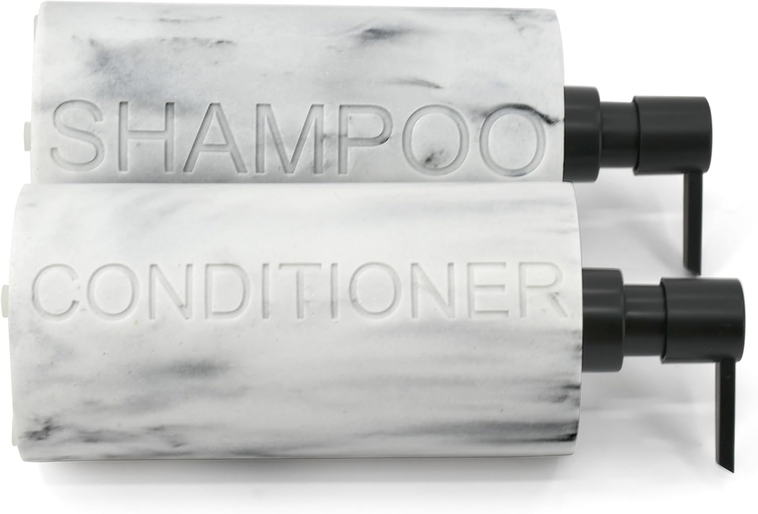 Indecor Home Marble Resin 2 Piece Shampoo and Conditioner Dispenser Set, Luxurious Refillable Pump Bottles with Matte Pump Top and Embossed Text, Durable Design for Bathroom and Shower image number 3