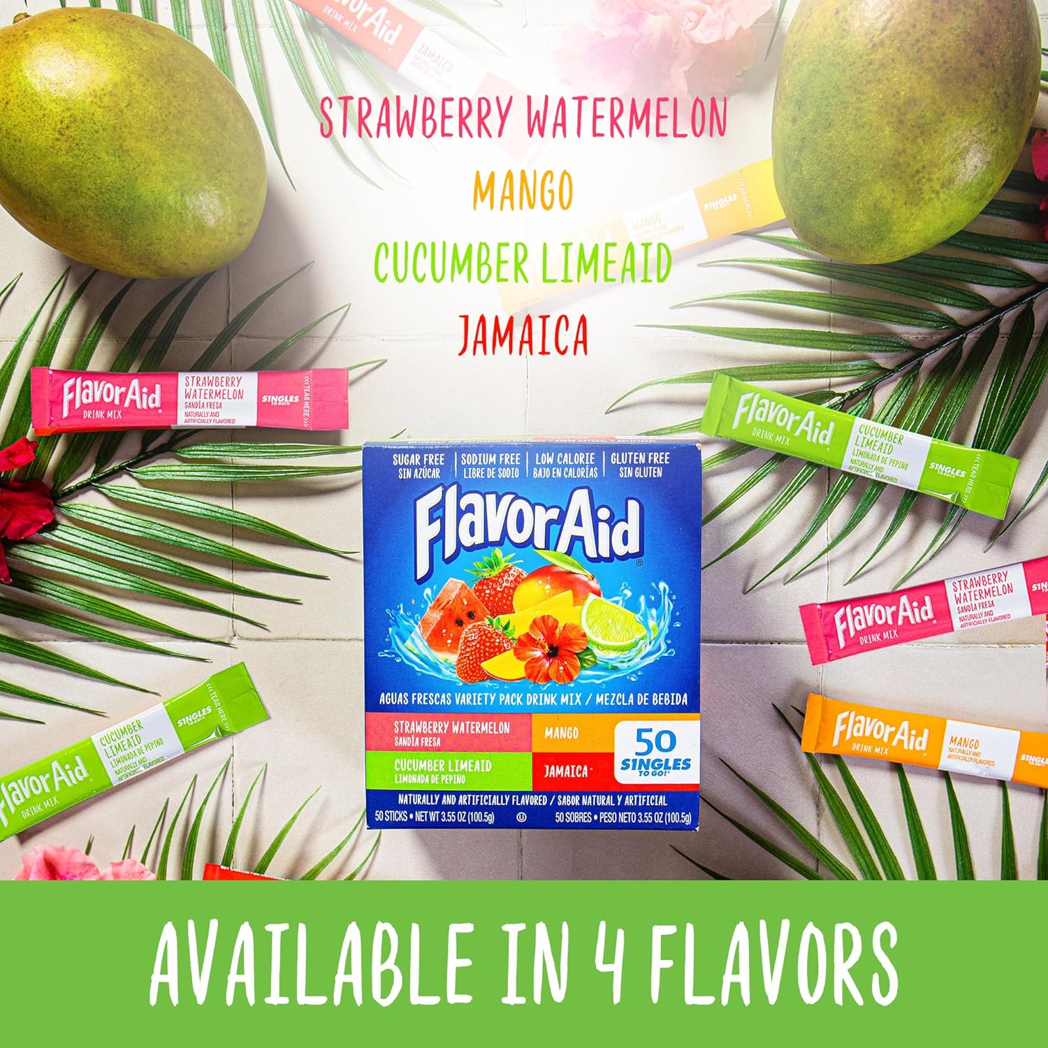 Flavor Aid Aguas Frescas Singles to Go Variety Pack, Powdered Drink Mix, 1 Box (50 Single Servings) image number 5