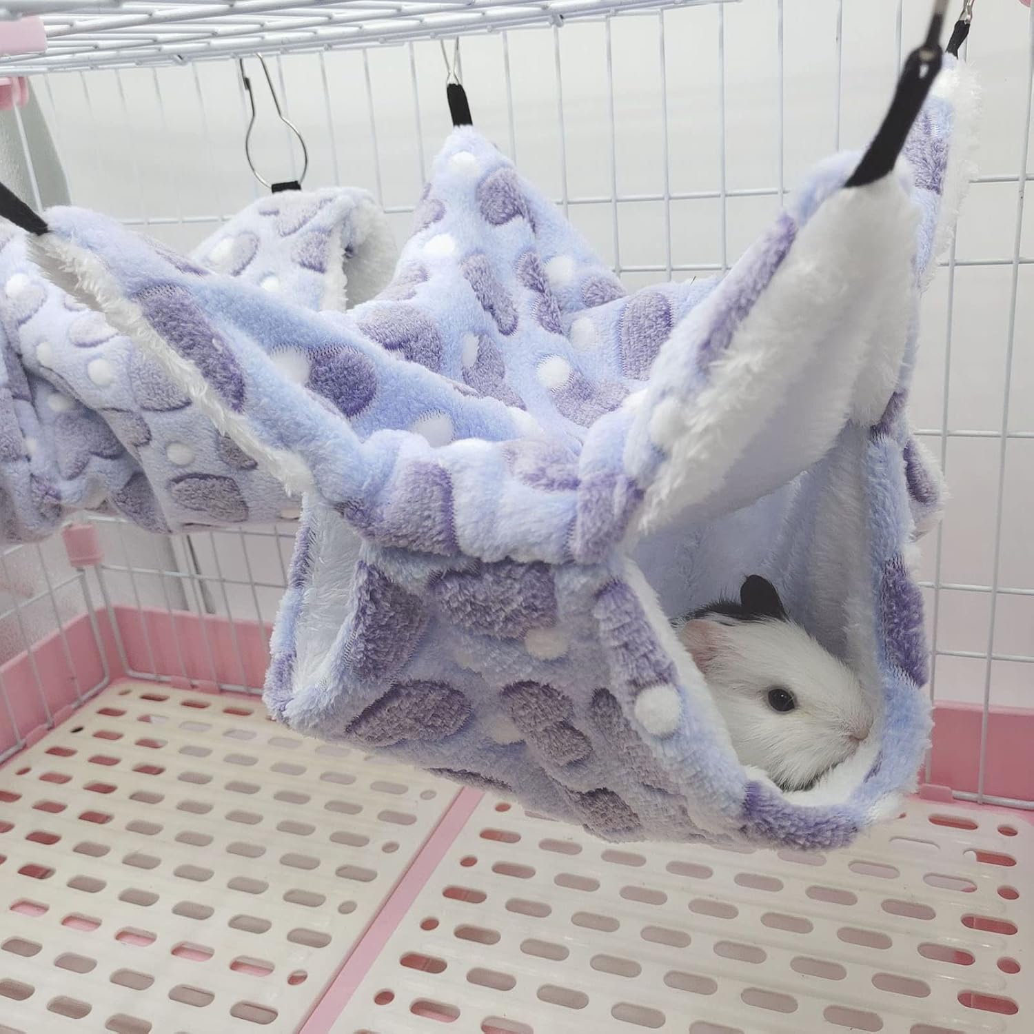 TRADERPLUS 2 Pcs Guinea Pig Rat Hammock Small Pet Warm Plush Bunkbed Hanging Hammock Cage Accessories for Bunkbed Sugar Glider Hamster Ferret Parrot Squirrel Playing (Brown+Purple) image number 5