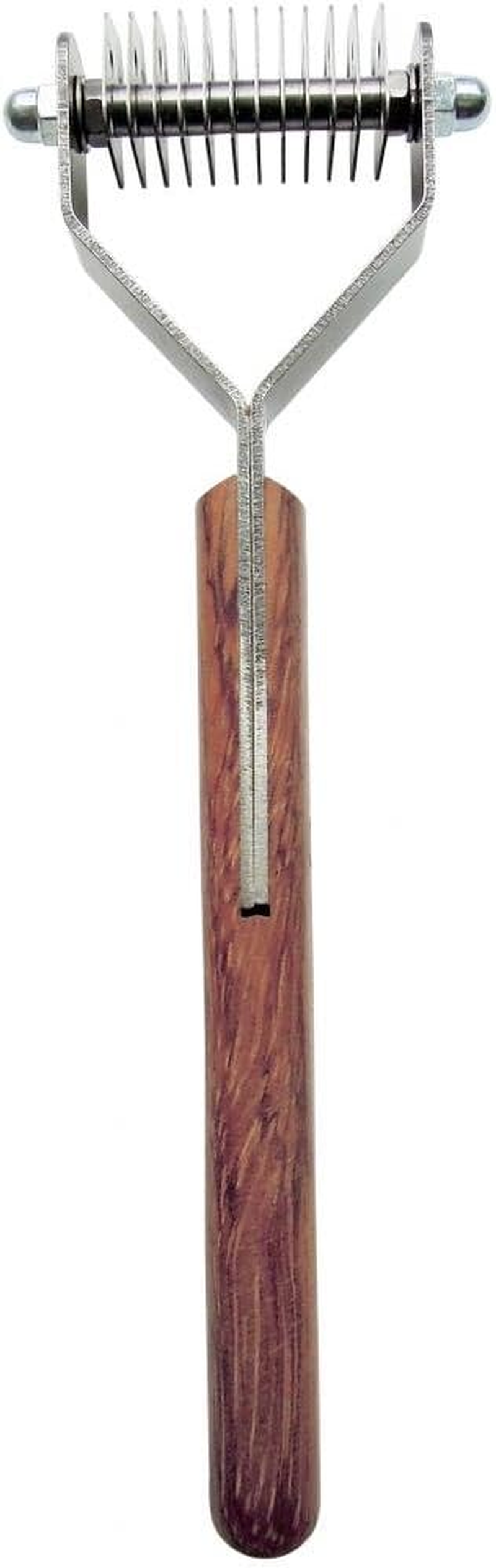 Mars Coat King Double Wide Dematting Undercoat Grooming Rake Stripper Tool for Dogs and Cats, Stainless Steel with Wooden Handle for Thick Coats, 23-Blade Stripper for Groomers, Pet Owners