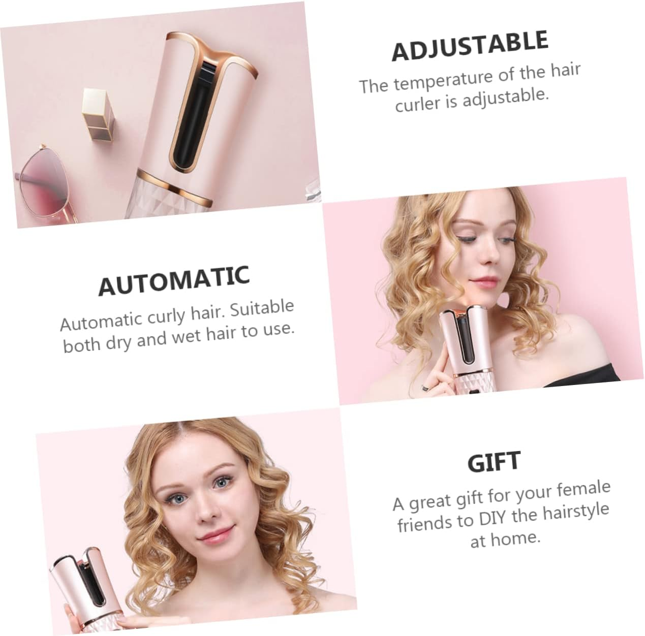 FOMIYES Hair Curling Tool Cordless Rechargeable Hair Curler Ceramic Coating for Damage Heat Automatic Winding Time Temperature Control for Travel image number 2