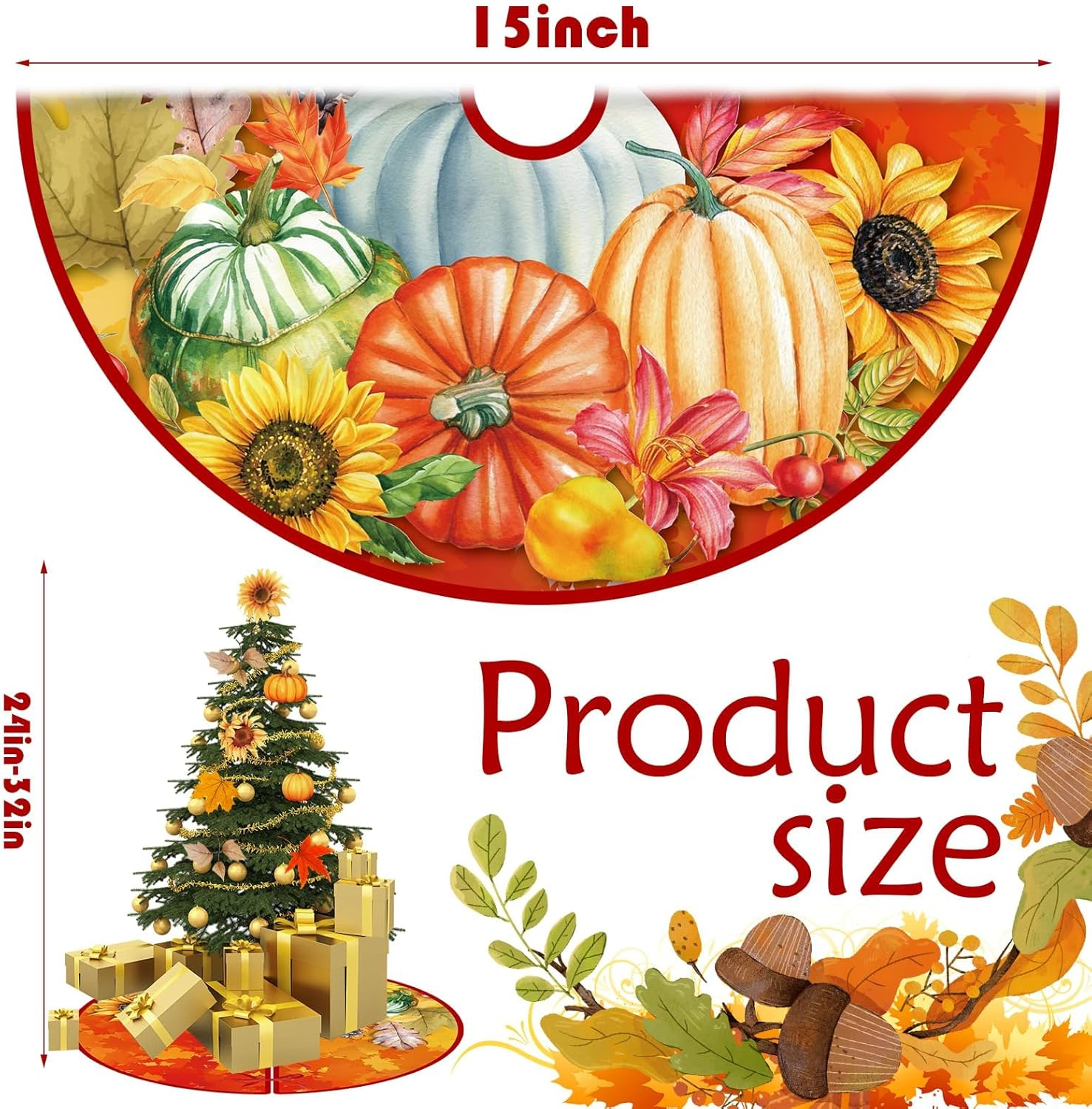 Easter Day Tree Skirt Independence Day 36 Inch Reversible Easter Double Sided Print Mat Christmas Party Supplies for Home Tabletop Trees Holiday Decoration (15 Inch Fall/Christmas) image number 4