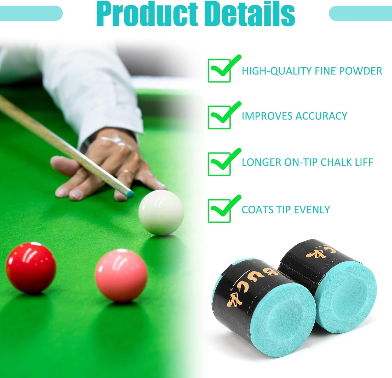 Cue Chalk Green, 2Pcs Pool Chalk Pool Cue Billiard Chalk Snooker Cue Chalk Dry Powder Snooker Cue Tips No‑Slip Professional Snooker Chalk Snooker Accessories for Billiard Tables Bars Home Sports