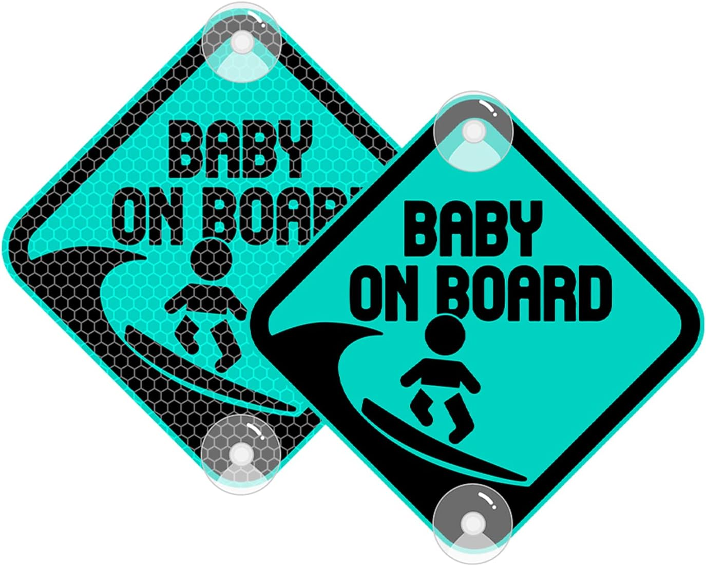 Vesvory Baby on Board Surf Sticker for Cars, Reflective PVC Car Decals with Suction Cups Double-Side Baby on Board Sign Reflective Baby Safety Warning Car Decal,4.72X4.72 In(Reflective Yellow)