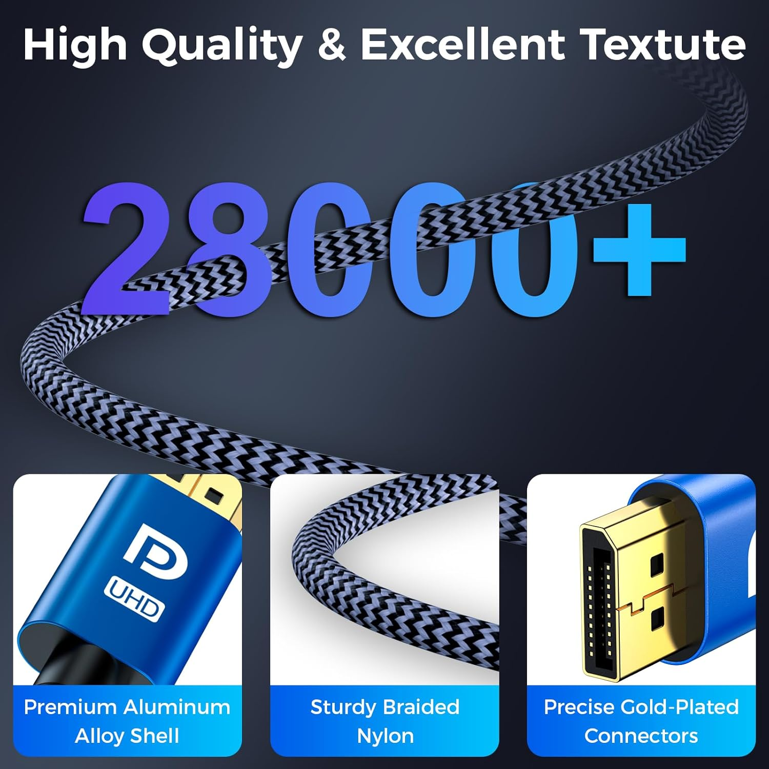 Zazalon Displayport Cable 1.4-8K@60Hz, 4K@144Hz, 2K@240Hz, 32.4Gbps High-Speed,Hdr, HDCP, G-Sync, Freesync - Nylon Braided DP to DP Cord for Gaming Monitor,Pc,Tv,Laptop - 2M, Blue image number 6