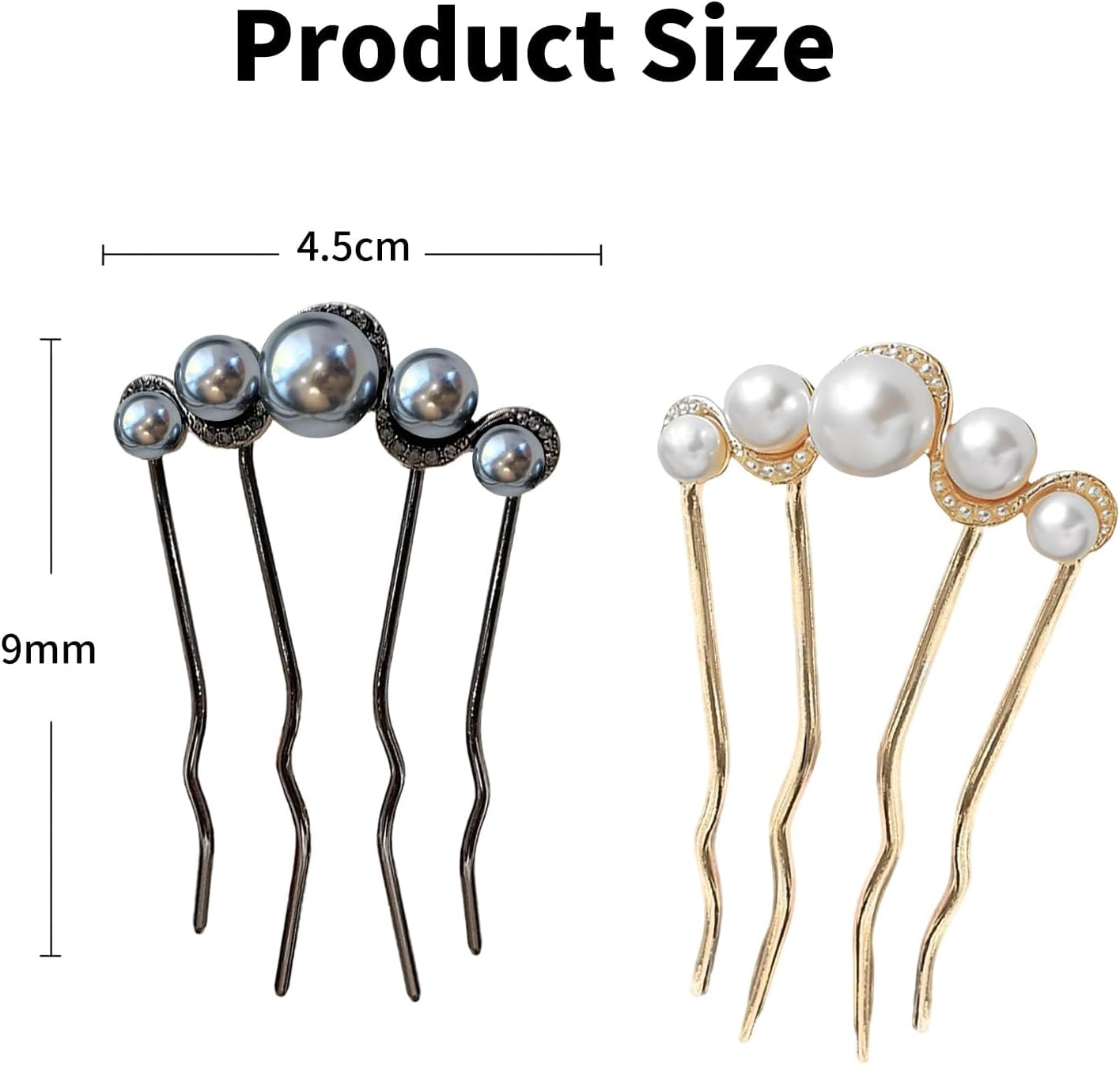 Ball Hair U Shaped Hair Pins Set, 2 Pieces, Curl Hair Comb, Four Teeth Comb, Hairstyle Comb, for Strengthening Strands, for Women, Elegant Design image number 2