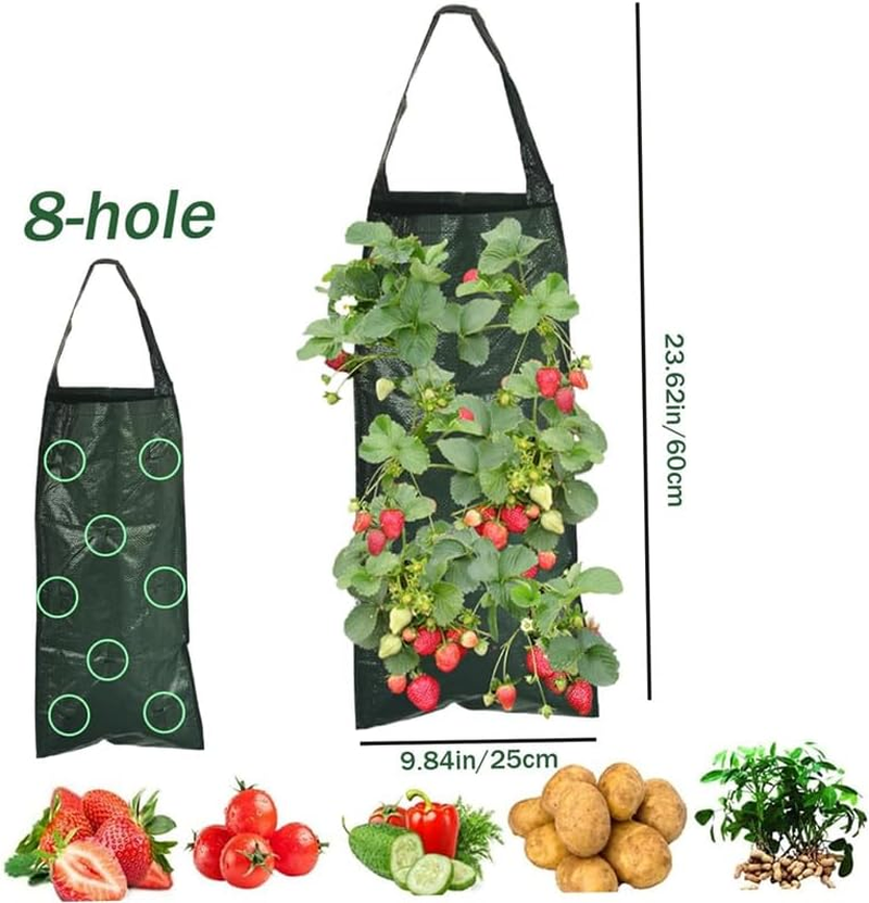 Hanging Strawberry and Tomato Planter Bags, 4Pcs 8 Hole Upside down Tomato Planter Hanging Bag with Handle,Upside down Tomatos Plant Hang Bag Strawberry Grow Bag image number 2