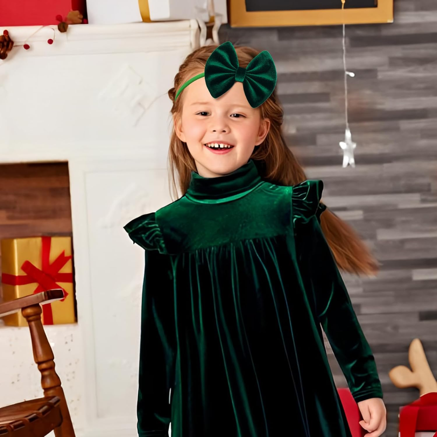 ONENINEDREAM Christmas Velvet Baby Girls Bows Elastic Nylon Headbands Red Green Handmade Christmas Newborn Bows Hairbands Infants Toddlers Hair Accessories image number 5