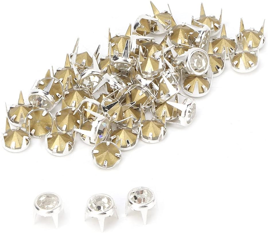 Glitter Rivets for Textiles, Glitter Rivets, Rhinestones with Claws, Rhinestone Nailhead, Pack of 50, 7 Mm Diy Silver round Claw, A-Grade, Rhinestones, Rhinestone Claw, Beads, Nail Head Rivets for Artificial Hand image number 4