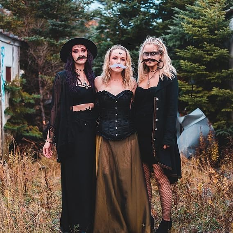 Fake Moustache, Fake Mustache Set, Various Styles Novelty Mustache Stickers for Men Women, Self Adhesive Fake Beard Funny Fake Mustache for Halloween Masquerade Party (White+Black) image number 1