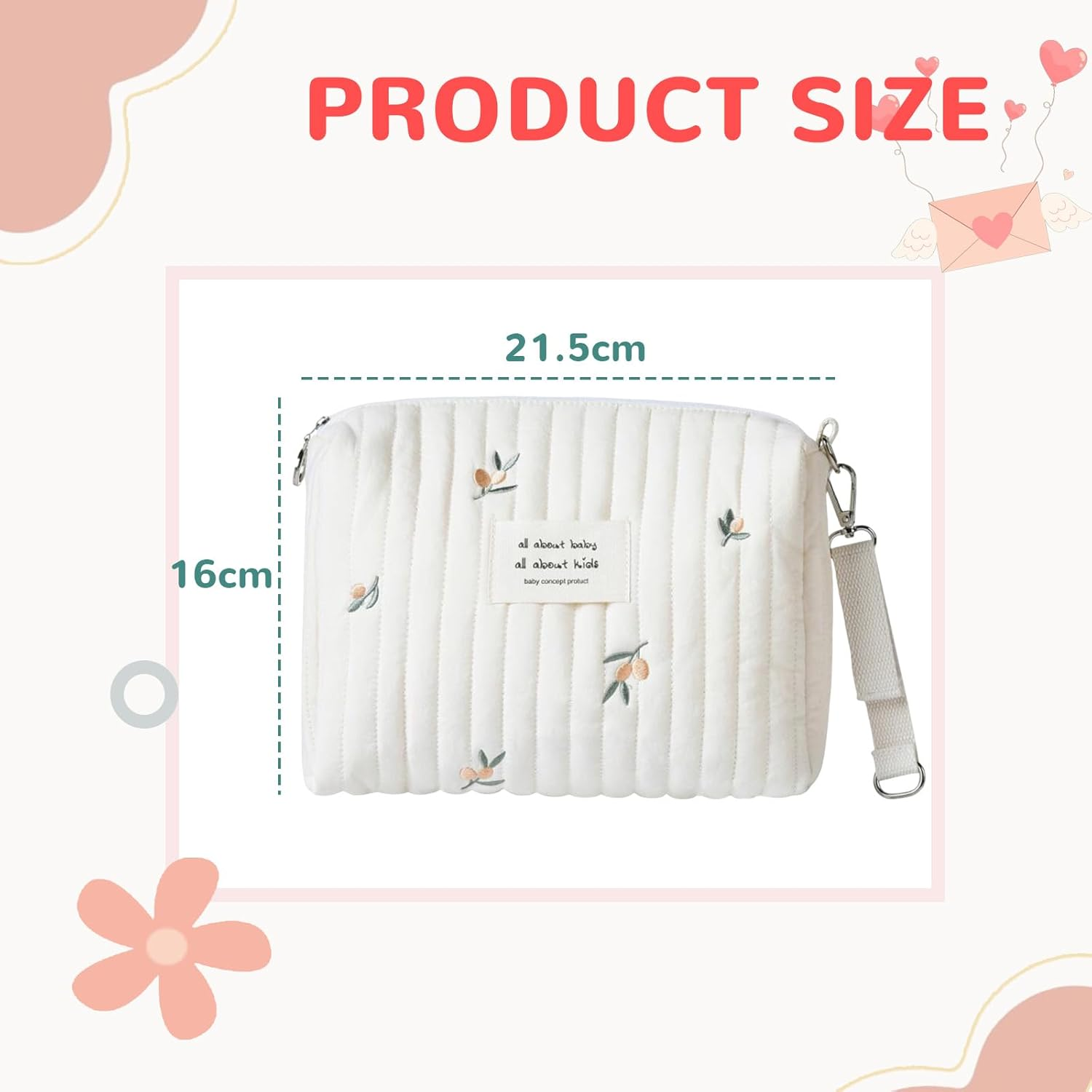 Small Diaper Bag Tote Bag Quilted Cotton Cute Pattern Nappy Diaper Storage Bag with Stroller Hooks Portable Stroller Baby Diaper Bag for Baby Bottles, 25X16X8Cm