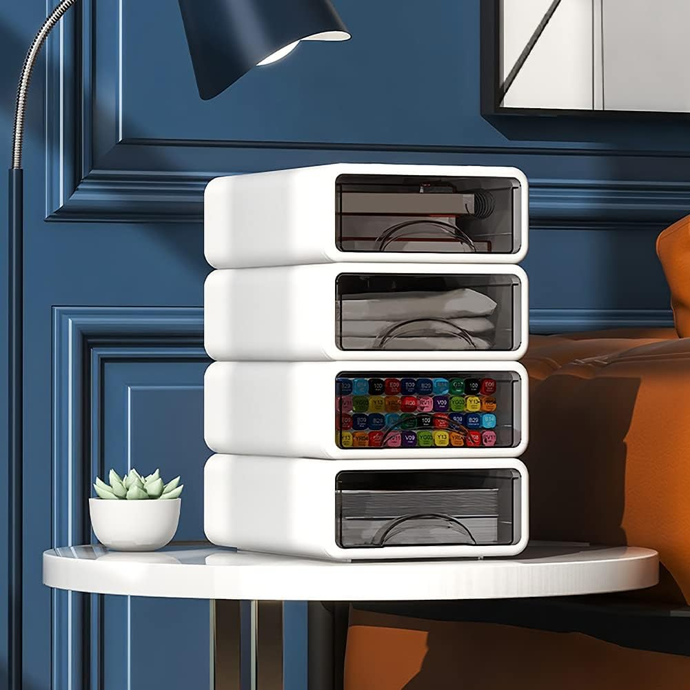 Desk Storage Box Stackable Desktop Storage Drawers for Stationery Supplies, Plastic Desk Organizer Desk Supplies Storage Organiser for Office, Dorm, Bathroom(4Pcs) image number 3