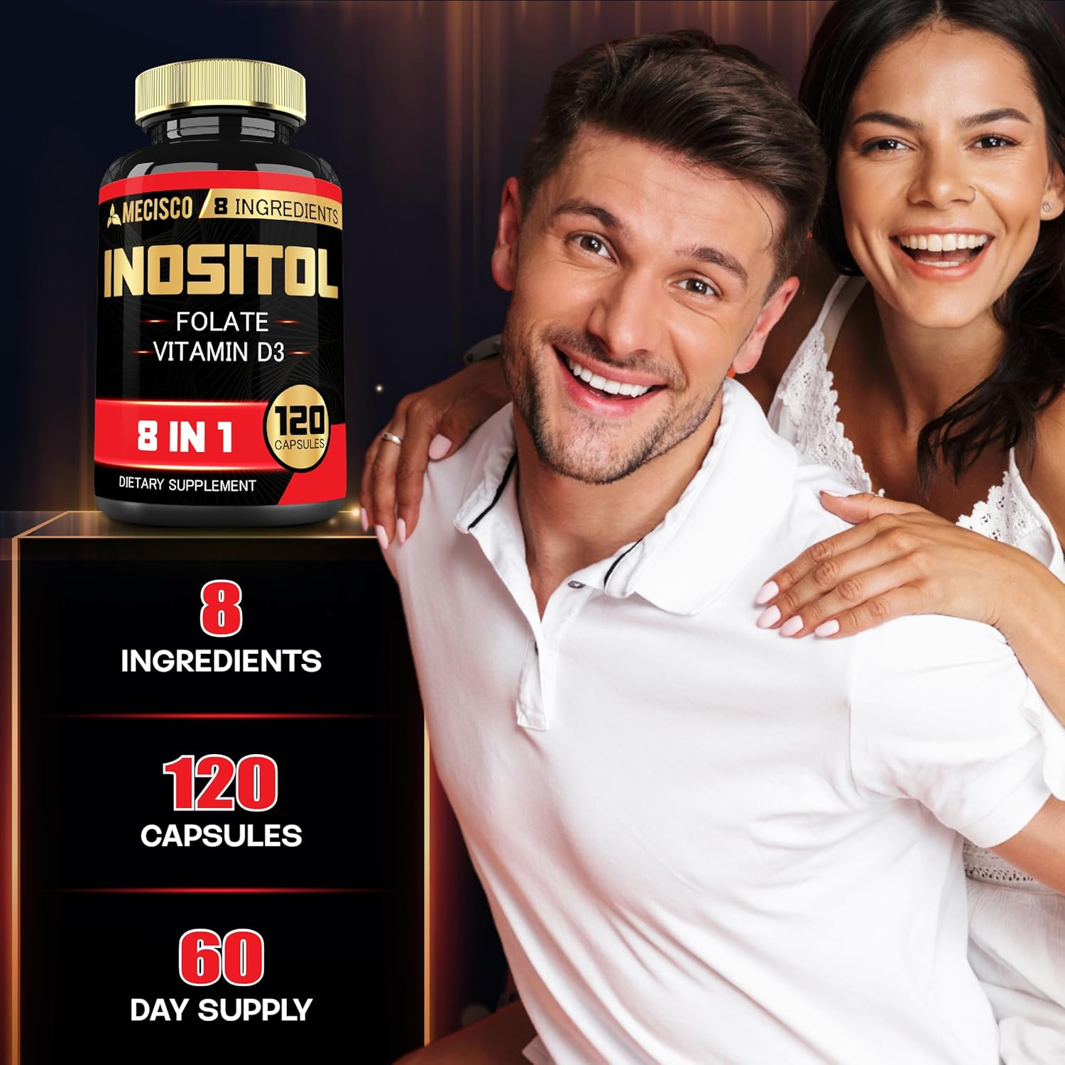 Inositol Supplement 14600Mg - 8In1 Perfect Formula with Shatavari Root, Myo-Inositol, D-Chiro-Inositol & More - Support Balance Body, Restful Mind, Energy Production - 120 Capsules for 2 Months