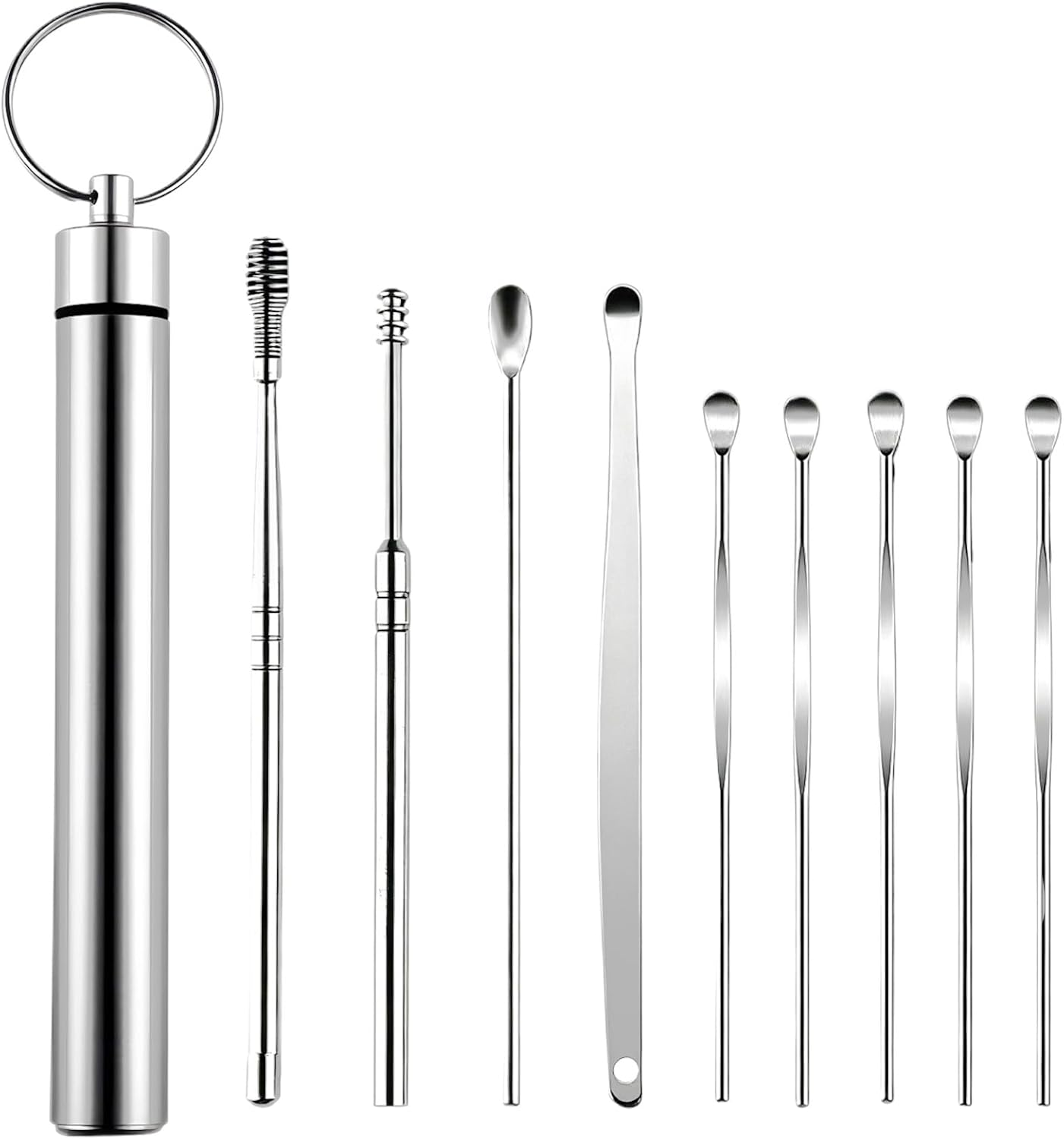 9 Pcs Ear Pick Earwax Removal Kit, Stainless Steel Ear Wax Removal Tools Set with Double-Headed Curette, Spiral Earpick and Cleaning Brush, Safe for Adults and Kids, Portable Storage Case Included. image number 3