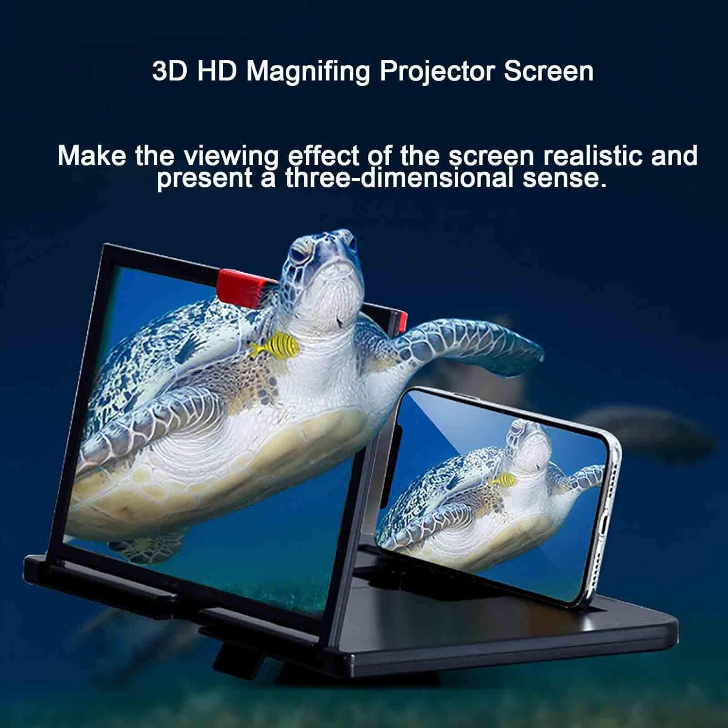 12" Magnifier for Cell Phone - 3D HD Projector Screen Enlarger, Smartphone Desktop Bracket, Universal Cellphone Magnifier Holder (Black) - Red image number 3