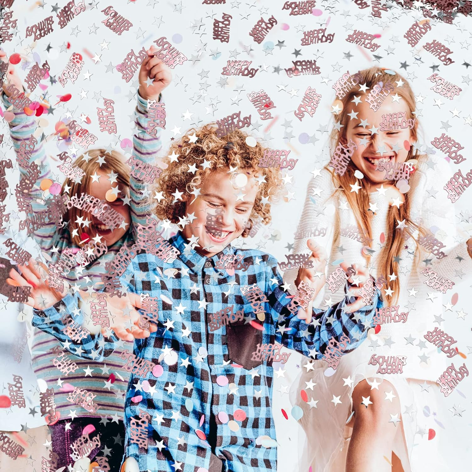 30G Happy Birthday Confetti, Rose Gold Birthday Confetti Party Decorations Table Decor Cards Sprinkles, Silver Star Confetti for Girls Woman Kids Birthday Party Table Decoration image number 1