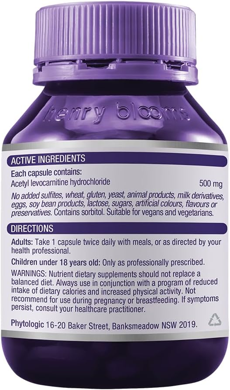 Henry Blooms 500Mg Acetyl L-Carnitine Fat Metabolism 60 Vegetarian Capsules image number 2